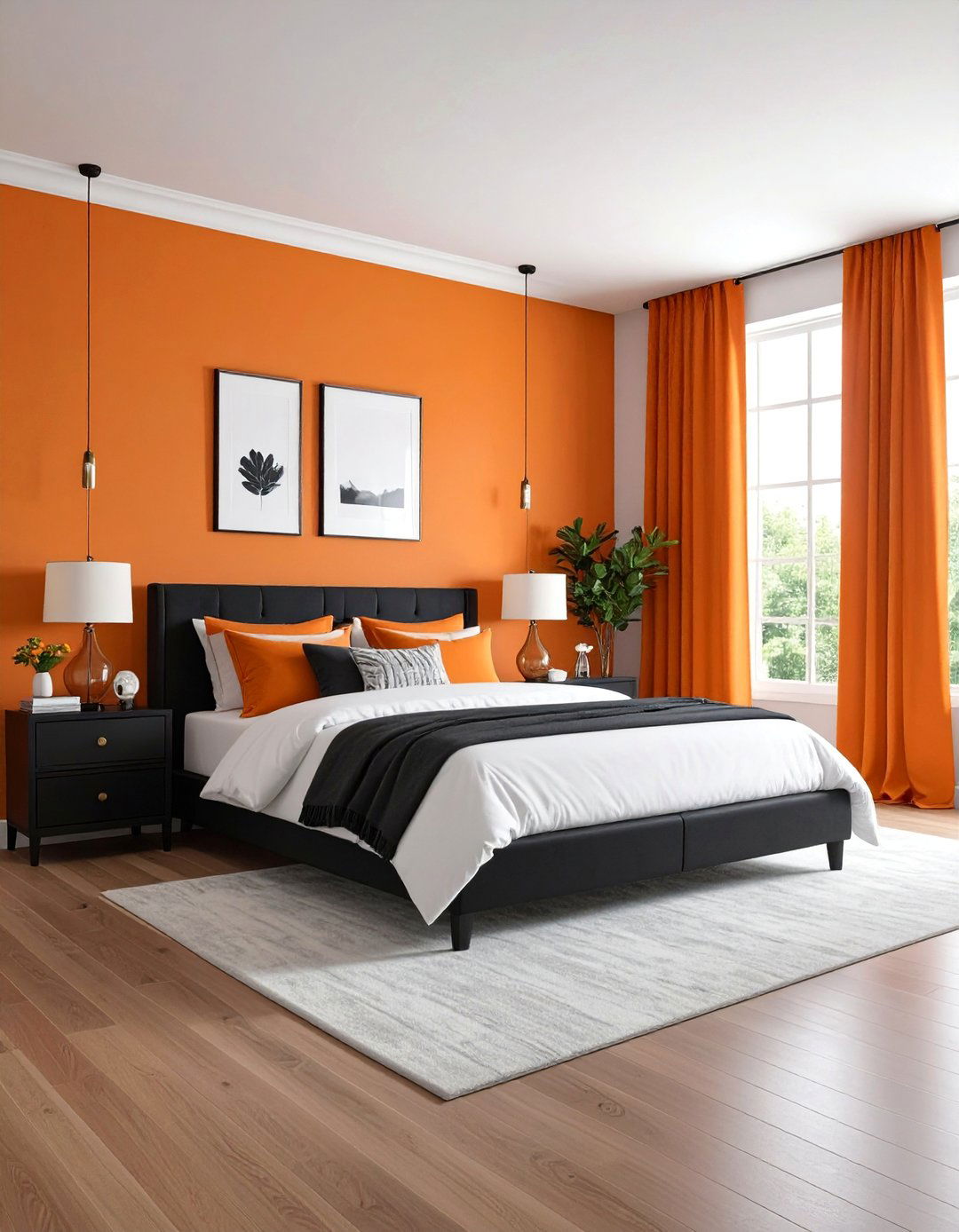 Burnt Orange Bedroom with Black and White Accents - 25 Burnt Orange Bedroom Ideas