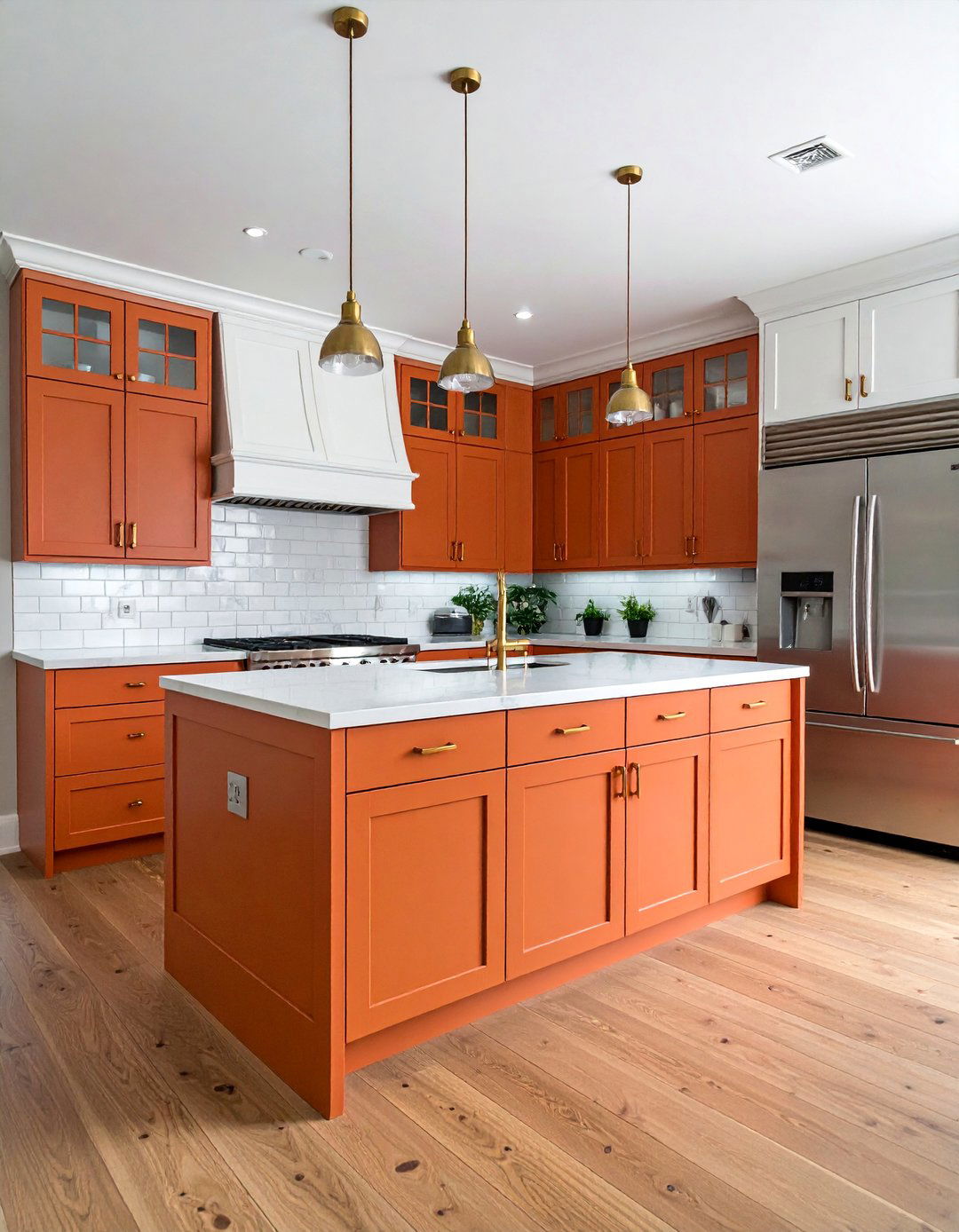 Burnt Orange Cabinet Kitchen with White Marble Countertops - 25 Burnt Orange Kitchen Ideas