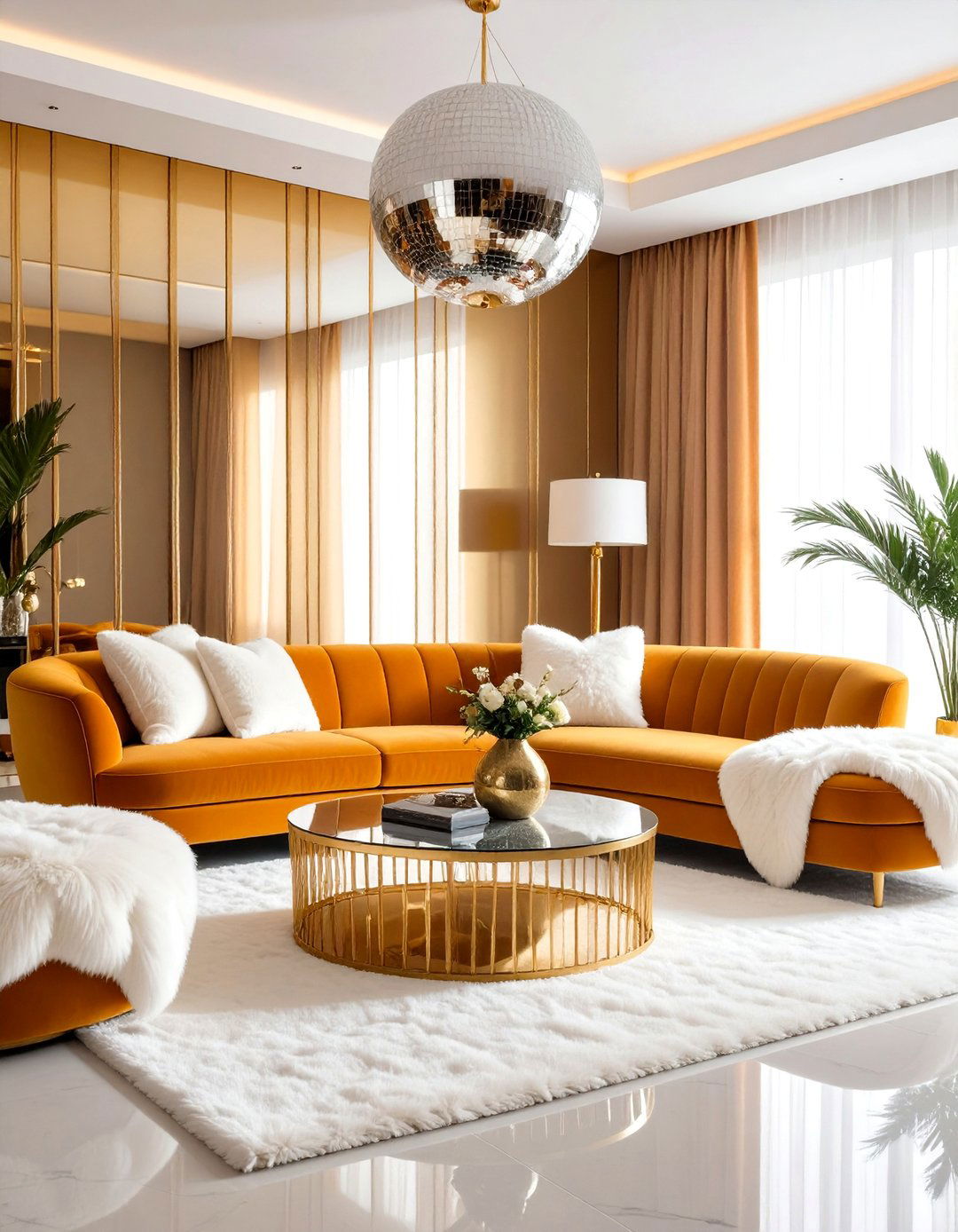 Burnt Orange Disco Glam - 25 70s Living Room Ideas