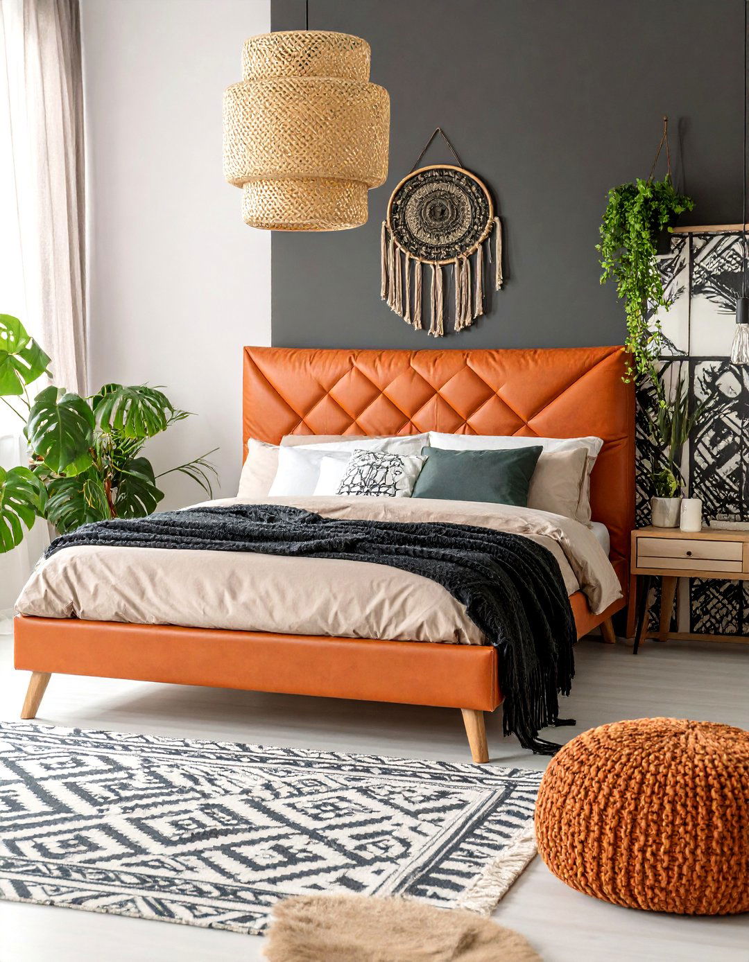 Burnt Orange Geometric Modern Boho - 25 Boho Burnt Orange Bedroom Ideas