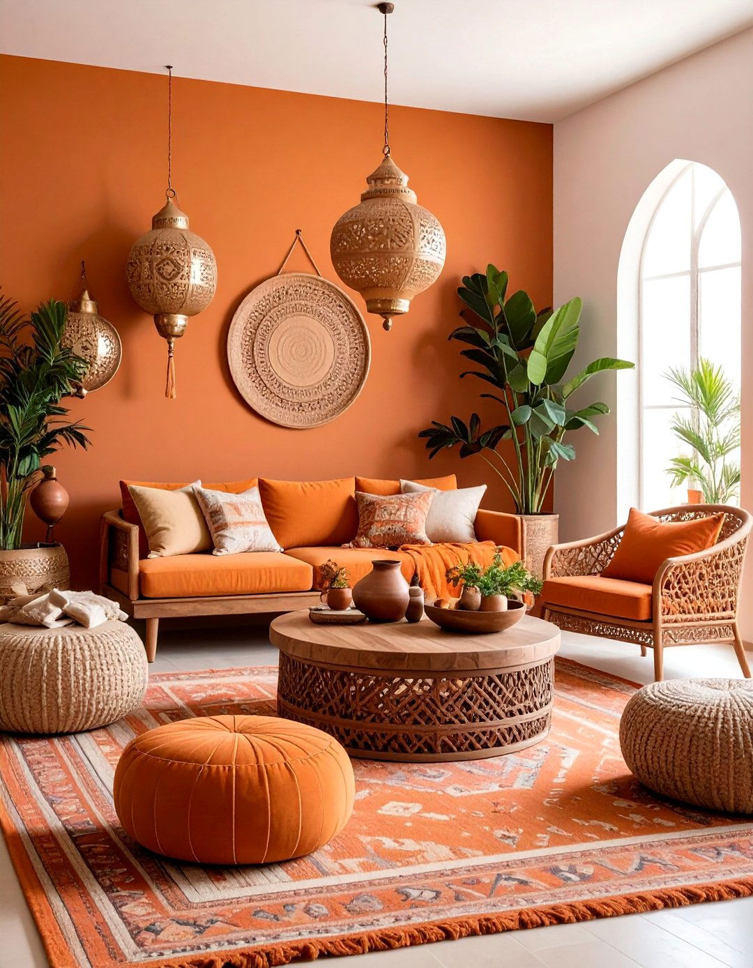 Burnt Orange Living Room with Moroccan Influences - 25 Boho Cottage Style Decor Ideas