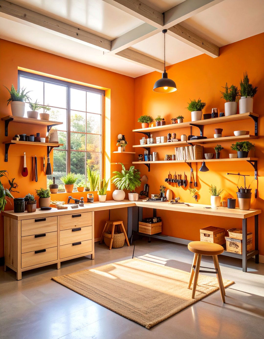 Burnt Orange Sunset Workshop Theme - 25 Garage Wall Paint Ideas