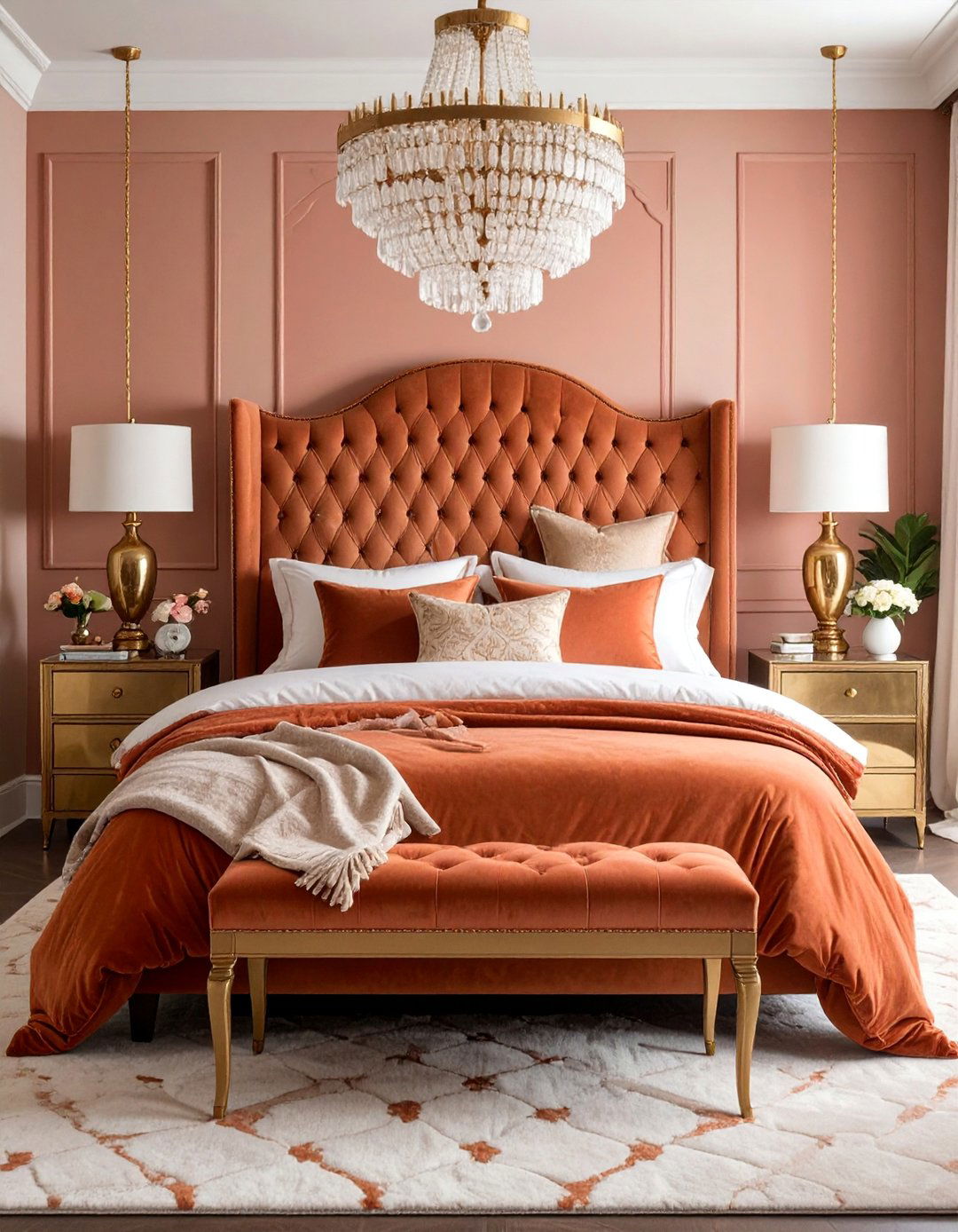 Burnt Orange Velvet Glamour Suite - 25 Boho Burnt Orange Bedroom Ideas