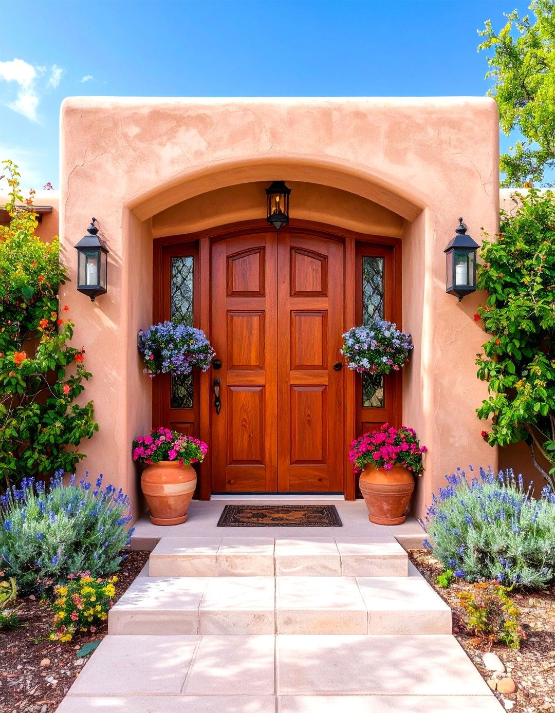 Burnt Sienna Brown Door with Adobe Southwestern Style - 25 Brown House Front Door Colors