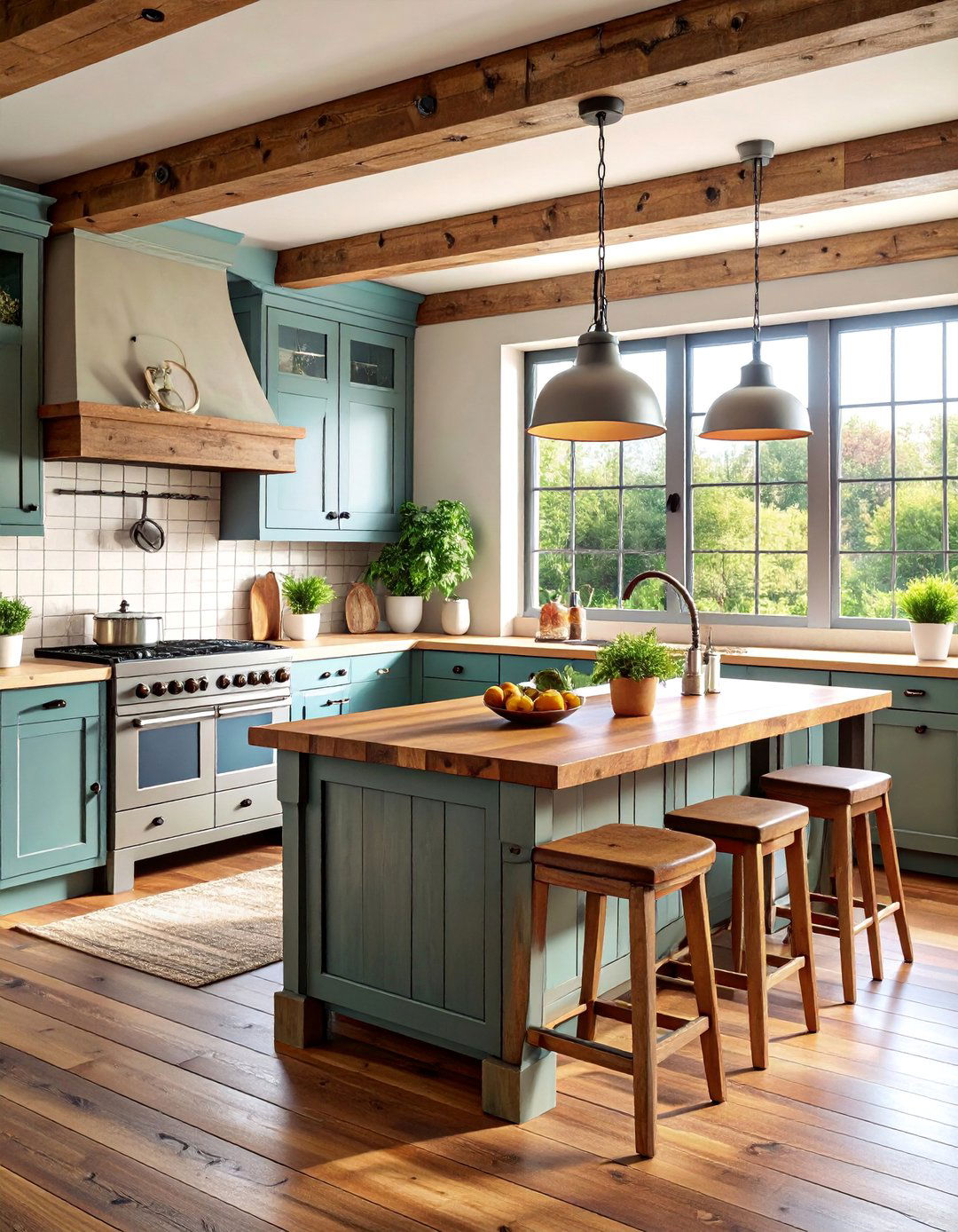 Butcher Block Island Kitchen with Rustic Hardware - 25 Primitive Kitchen Ideas