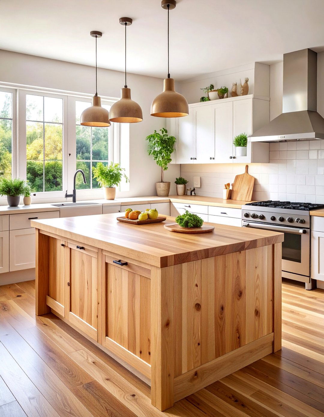 Butcher Block Kitchen Countertop with Natural Wood Grain - 25 Kitchen Countertop Ideas