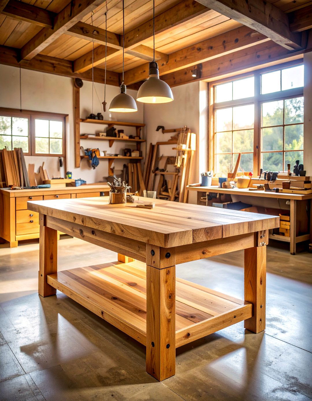 Butcher Block Top Hardwood Workbench - 25 Garage Workbench Ideas