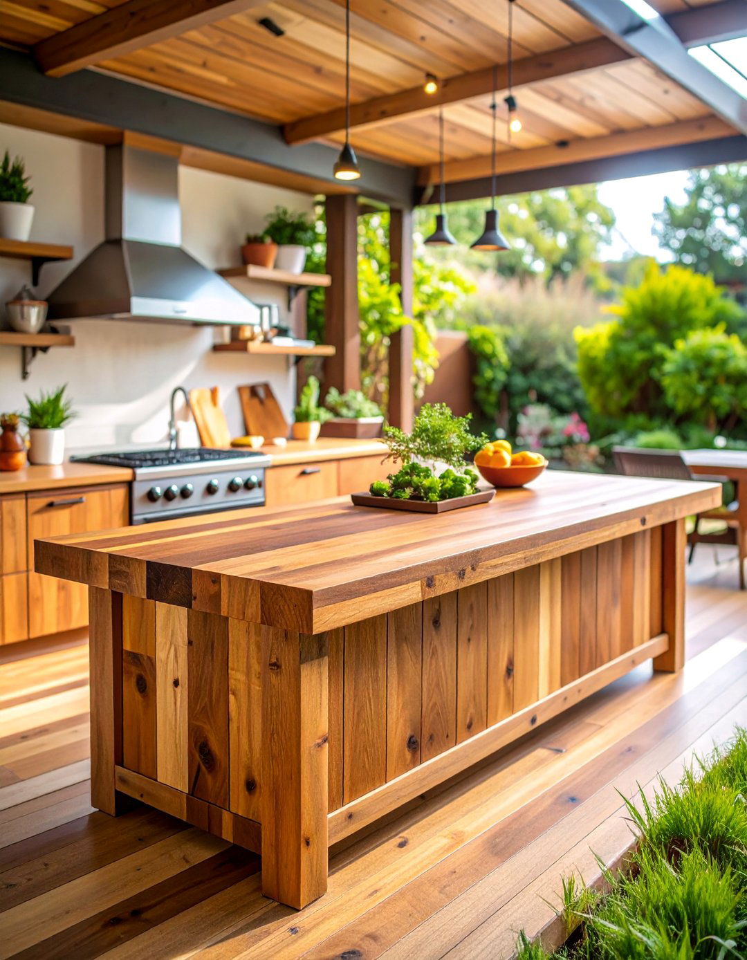 Butcher Block Warm Wood Character - 25 Outdoor Kitchen Countertop Ideas