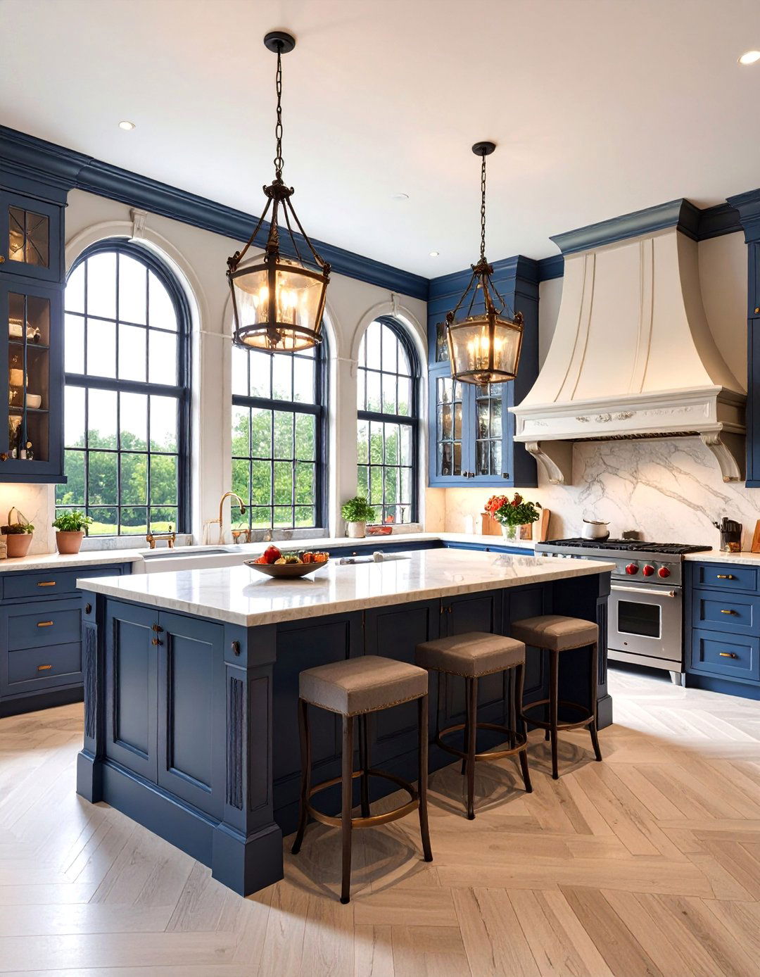Butlers Pantry Kitchen with Glass Front Storage - 25 Tudor Kitchen Ideas