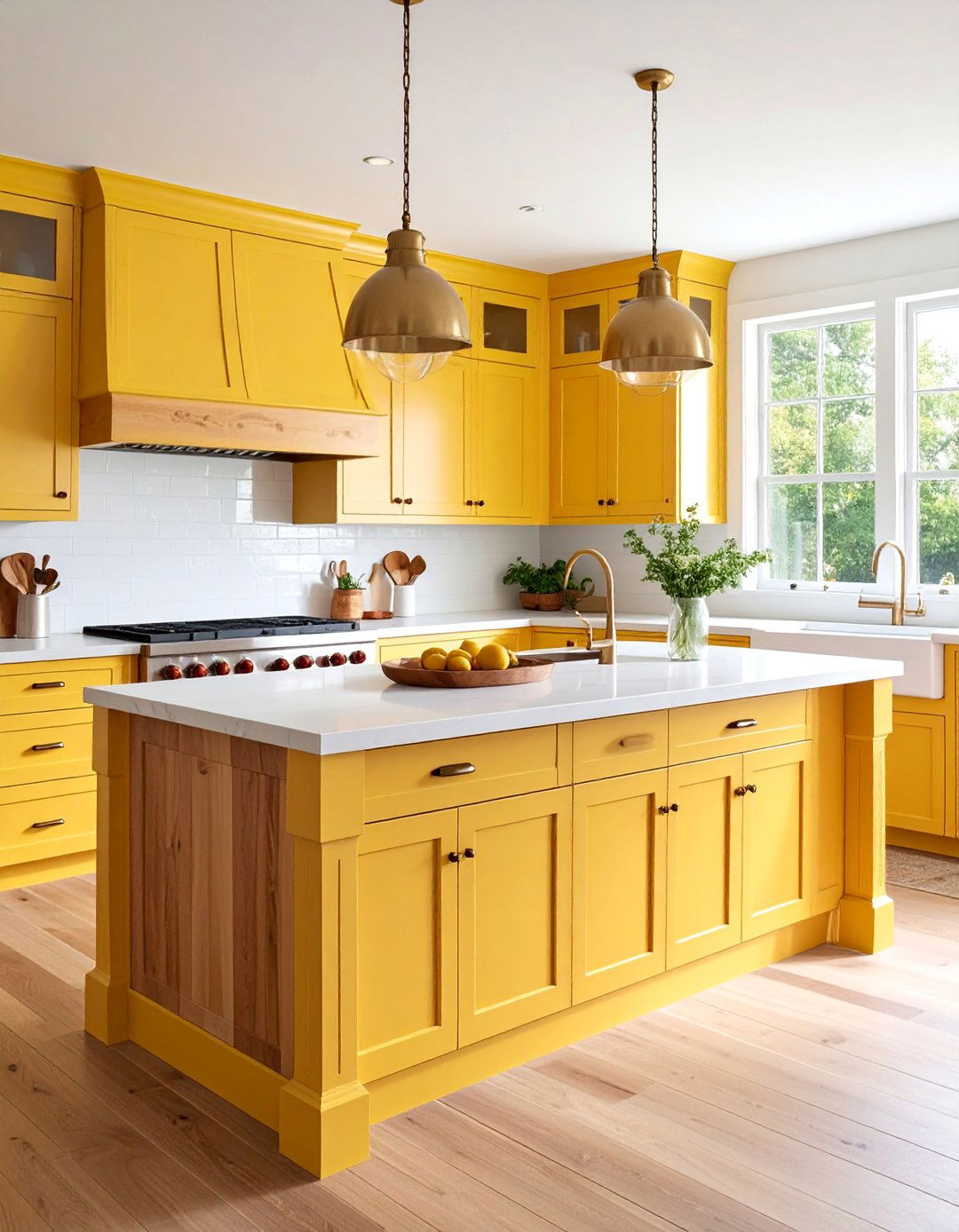 Butter Yellow Beadboard Kitchen Island with Natural Wood Accents - 25 Pale Yellow Kitchen Ideas