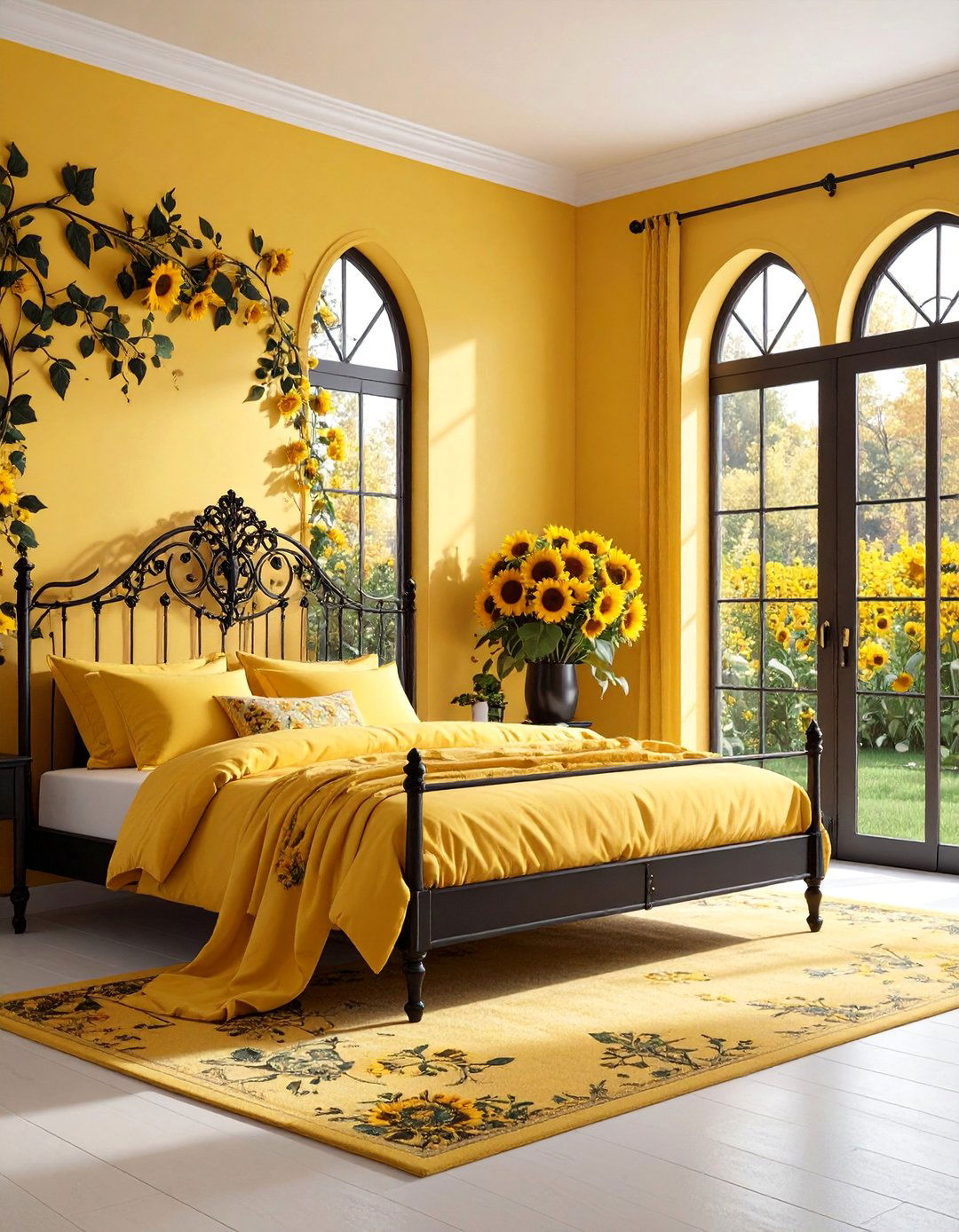 Butter Yellow Gothic Sunflower Field - 25 pastel goth bedroom ideas