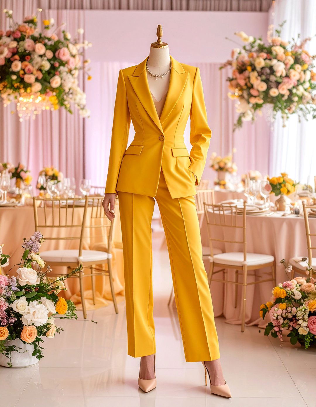 Butter Yellow Suit with Feminine Touches - 25 Guest Wedding Outfit Ideas