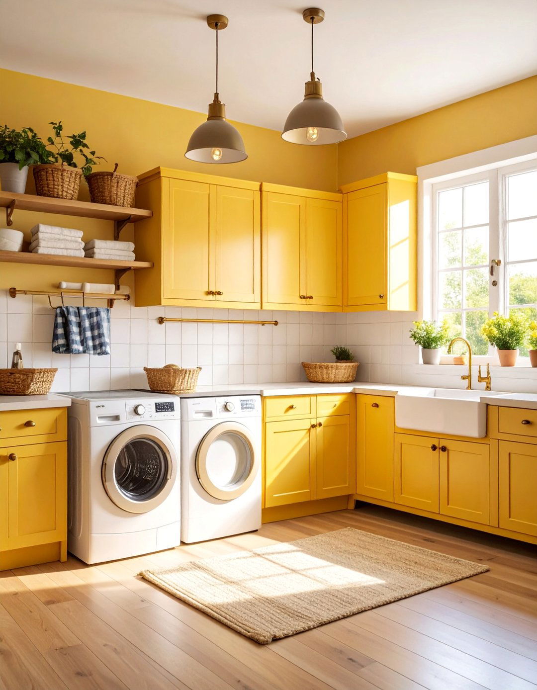 Buttercream Yellow Laundry Room with Vintage Fixtures - 25 Laundry Room Paint Ideas