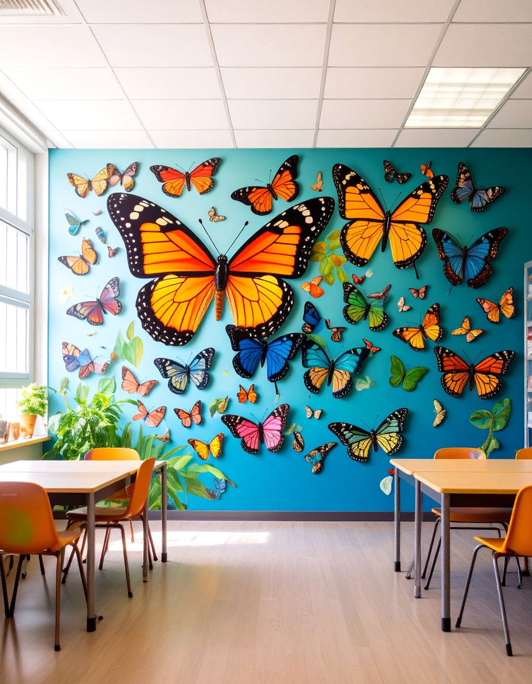Butterfly Life Cycle Mural with Metamorphosis Stages - 25 School Mural Ideas
