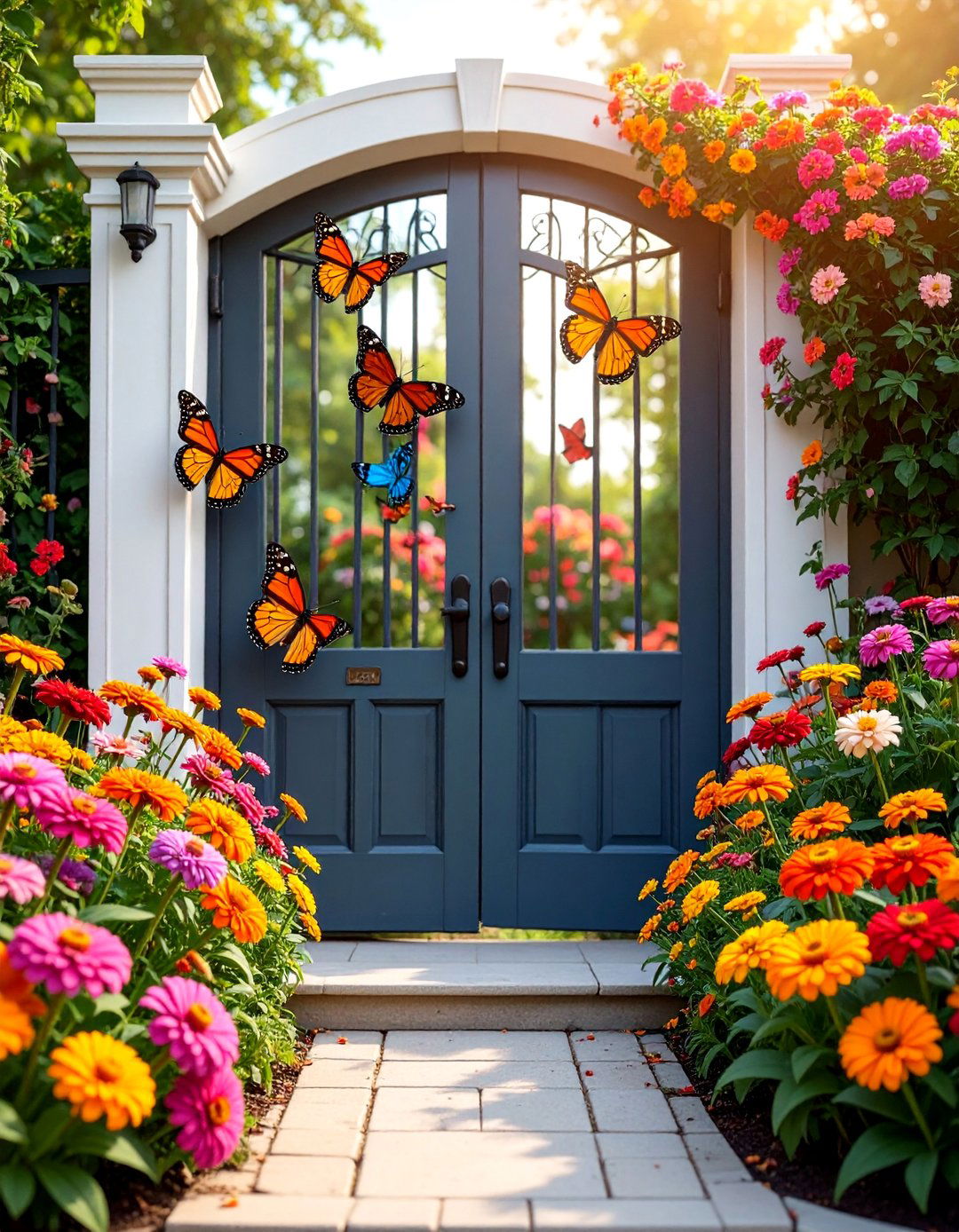 Butterfly and Flower Garden Scene - 25 Spring Front Door Decor Ideas