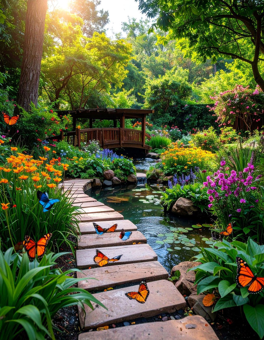 Butterfly and Hummingbird Garden with Nectar Corridors - 25 Down Sloped Backyard Ideas