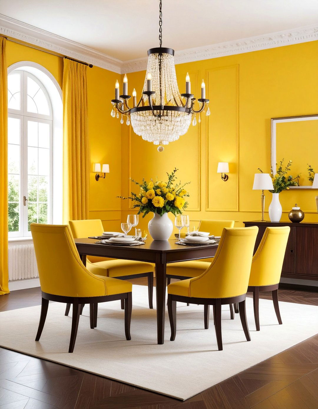 Buttery Yellow Dining Room with Dark Wood Furniture - 25 Pastel Room Ideas