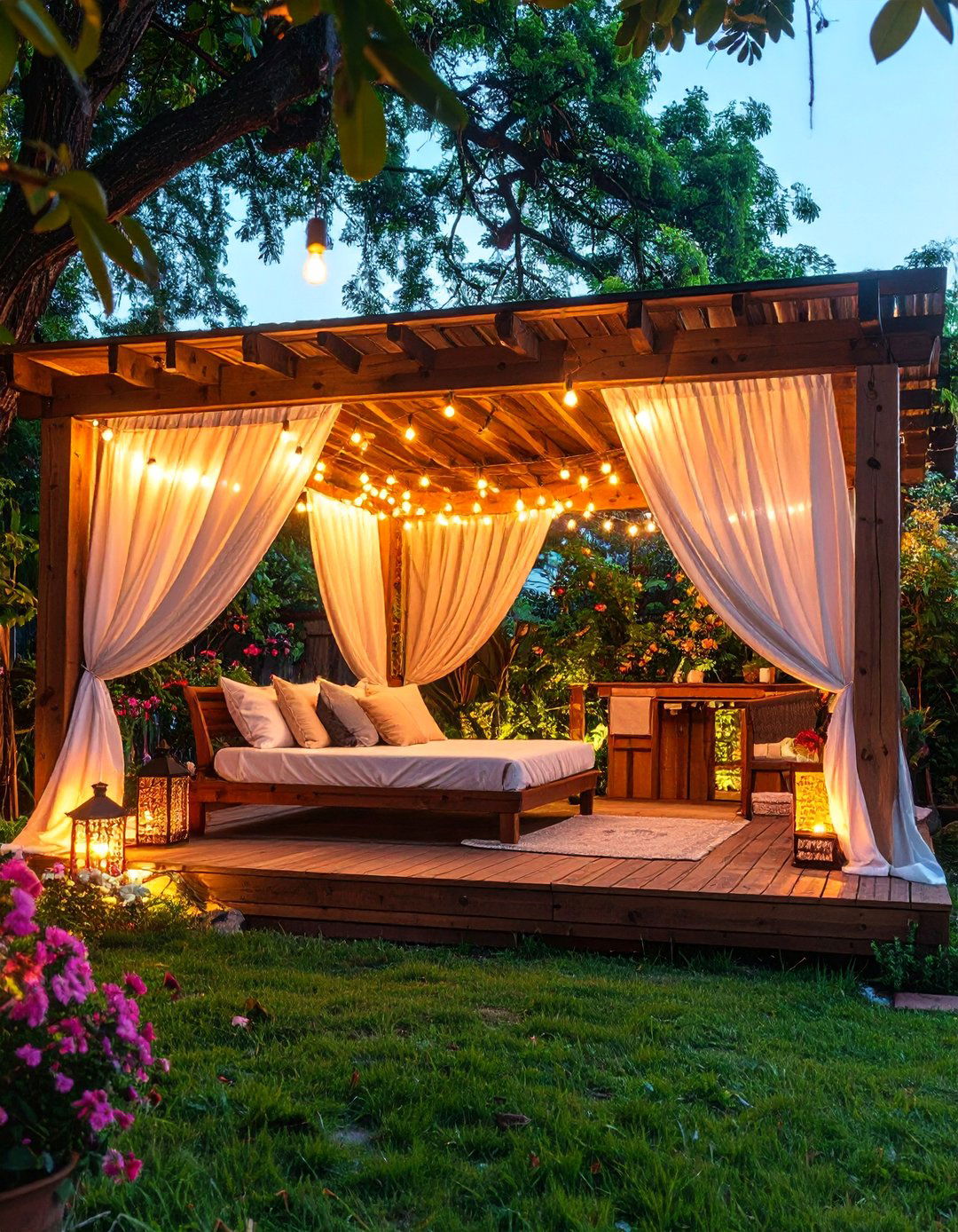 Cabana Garden Shade Retreat with Curtains - 25 Garden Shade Ideas