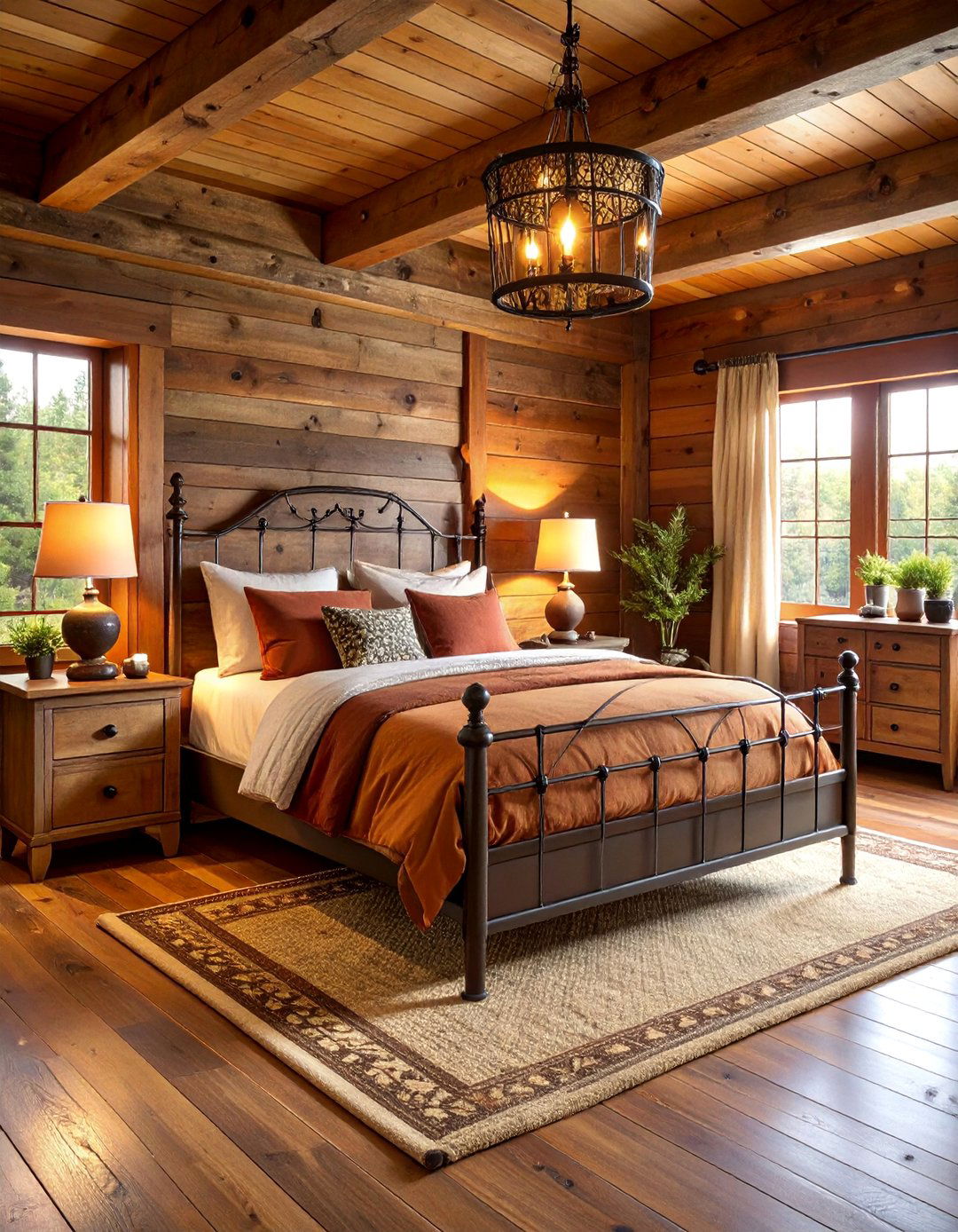 Cabin Bedroom with Rustic Iron Bed Frame - 25 Cabin Bedroom Ideas