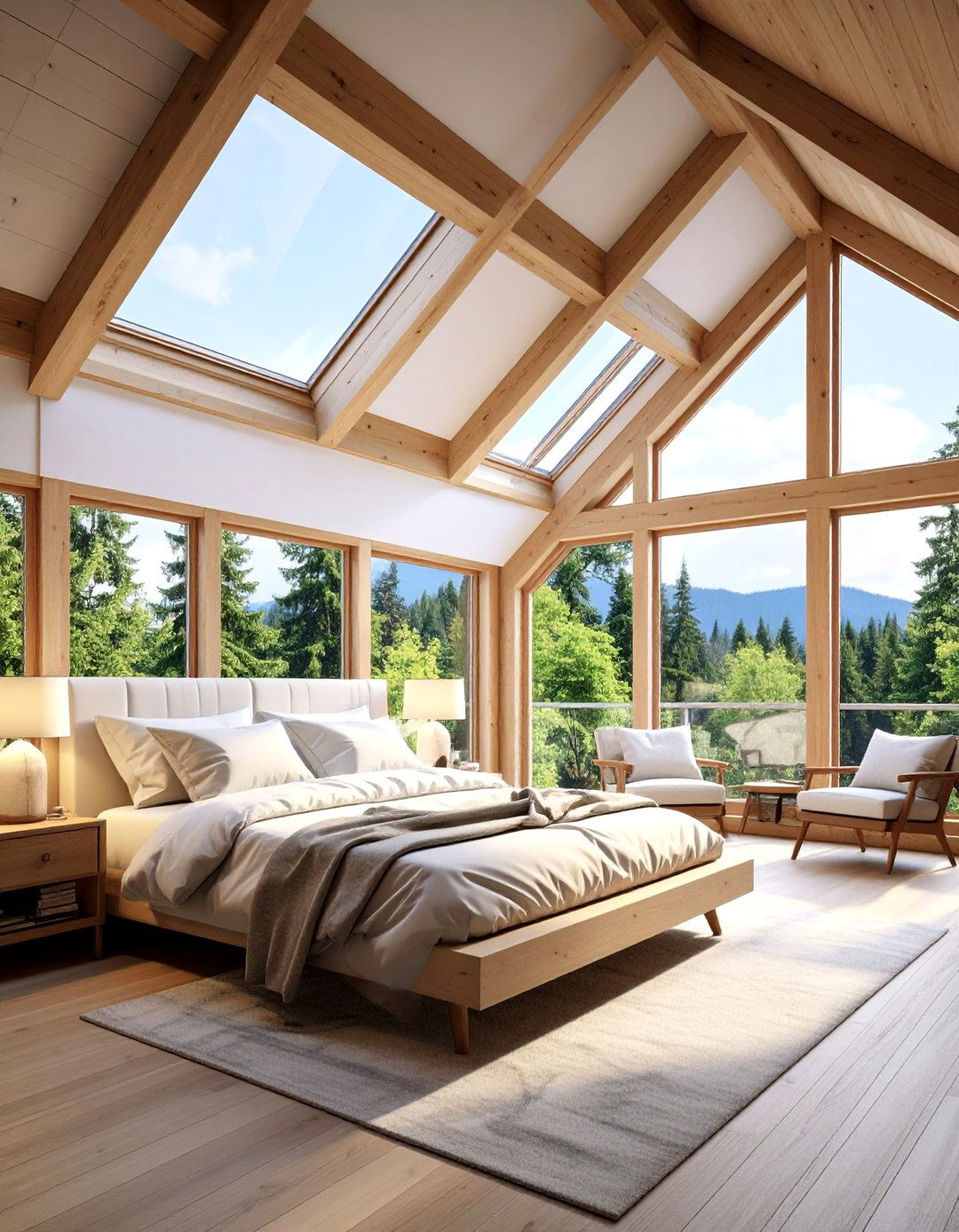 Cabin Bedroom with Vaulted Ceilings and Skylights - 25 Cabin Bedroom Ideas