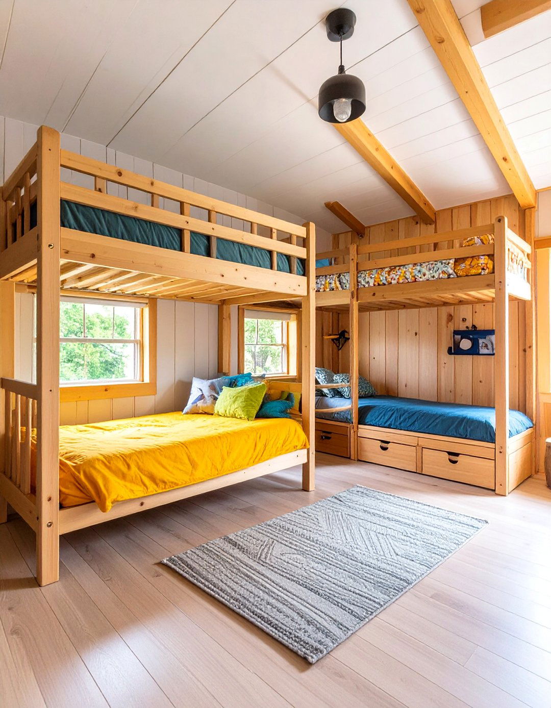 Cabin Bunk Room with Multiple Sleeping Areas - 25 Cabin Bedroom Ideas
