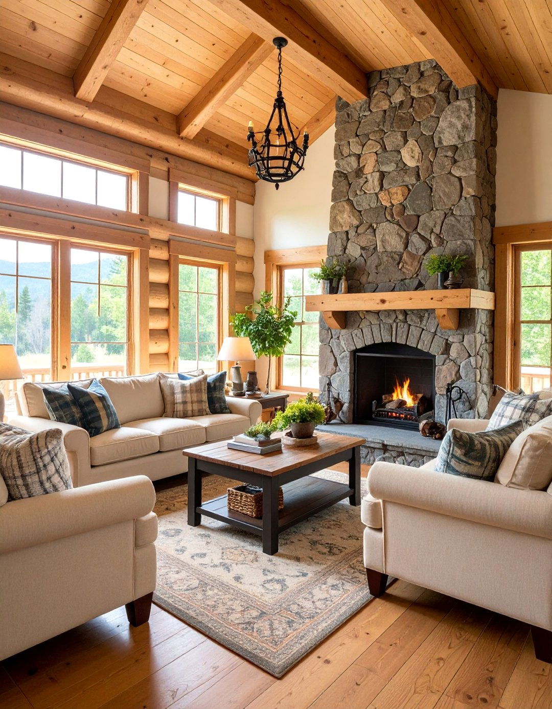 Cabin Inspired Cream and Black Living Room - 25 Cream and Black Living Room Ideas