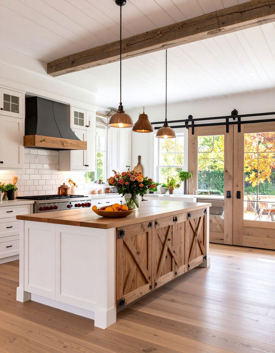 Cabin Kitchen with Barn Door Island - 25 Cabin Kitchen Ideas