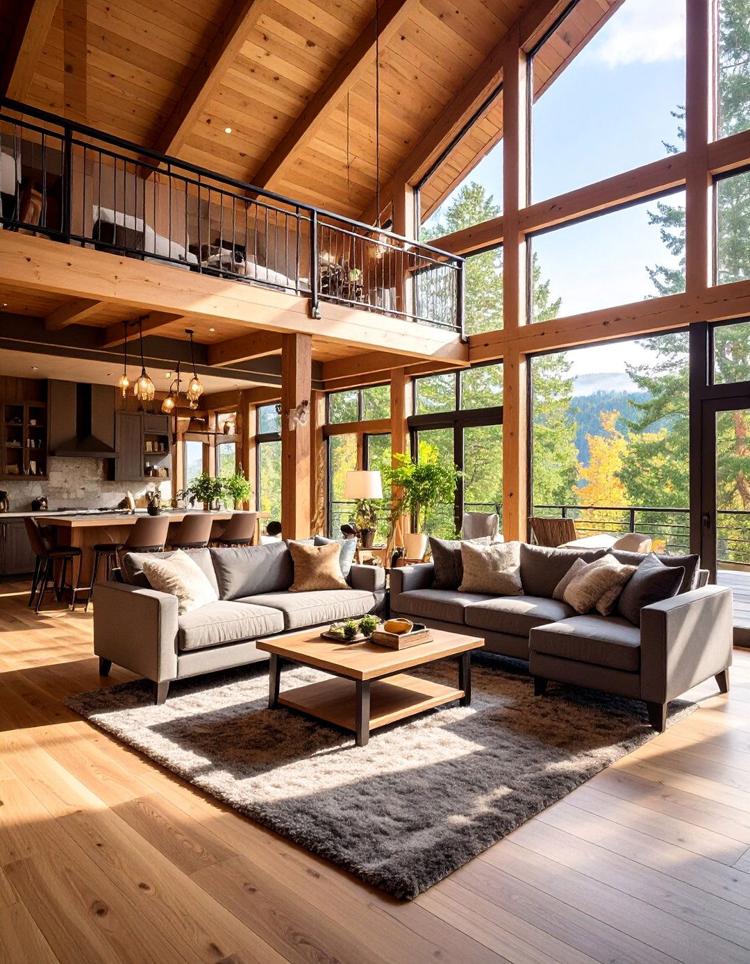 Cabin Living Room with Loft Overlook - 25 Cabin Living Room Ideas