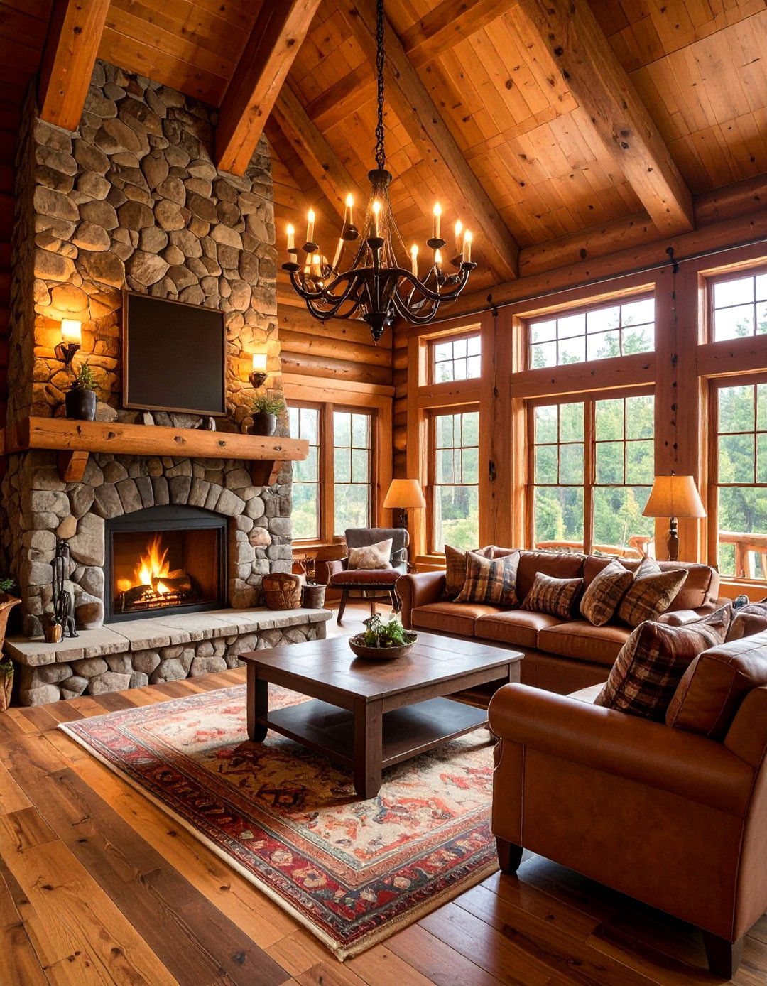 Cabin Retreat Great Room with Knotty Pine - 25 Great Room Ideas