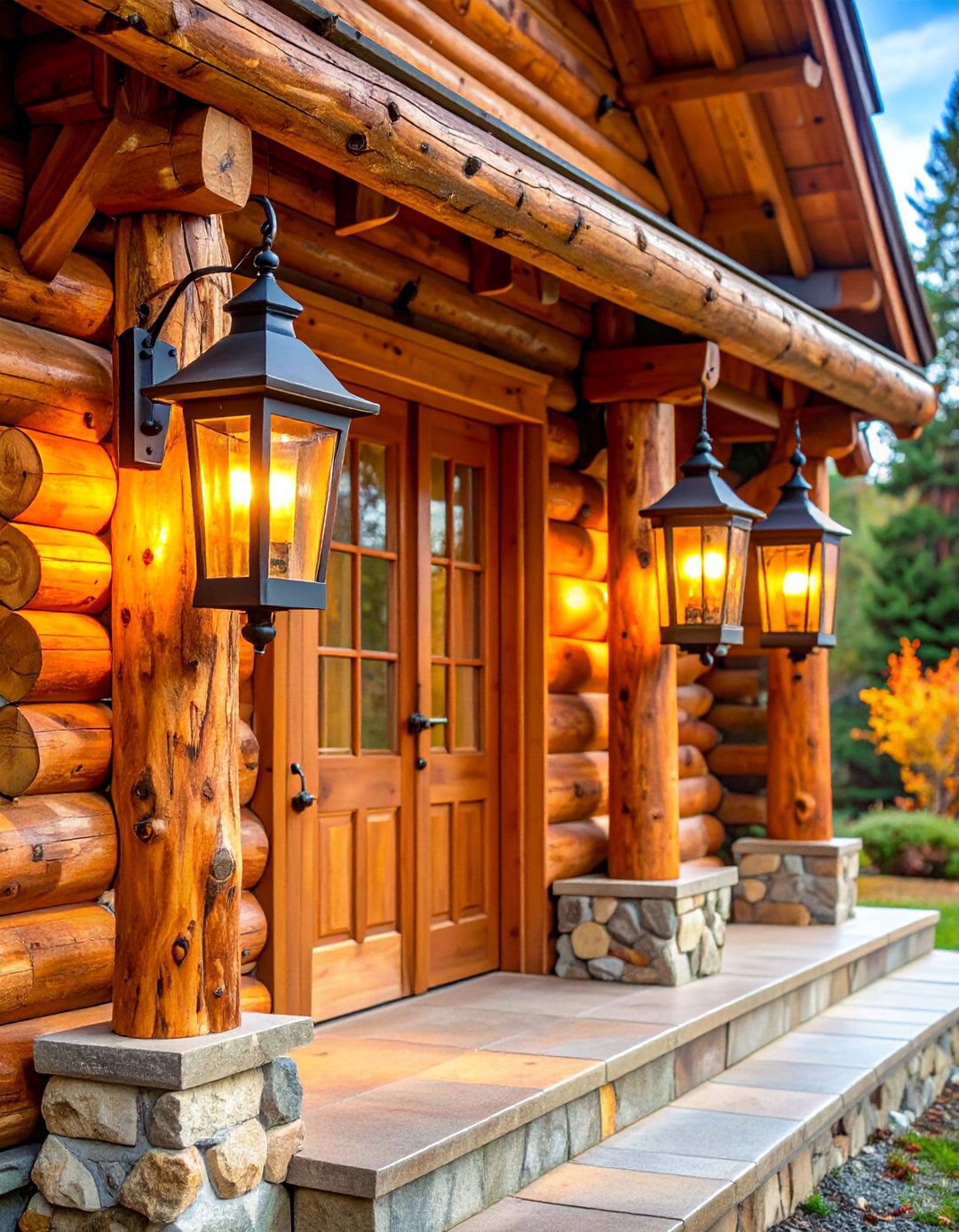 Cabin Style Log Fixtures - 25 Front Porch Lighting Ideas