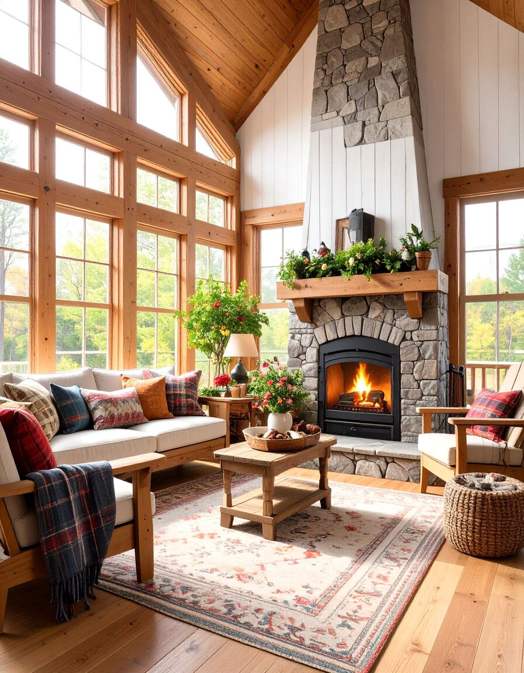 Cabin Style Sunroom with Wood Burning Stove - 25 Rustic Sunroom Ideas