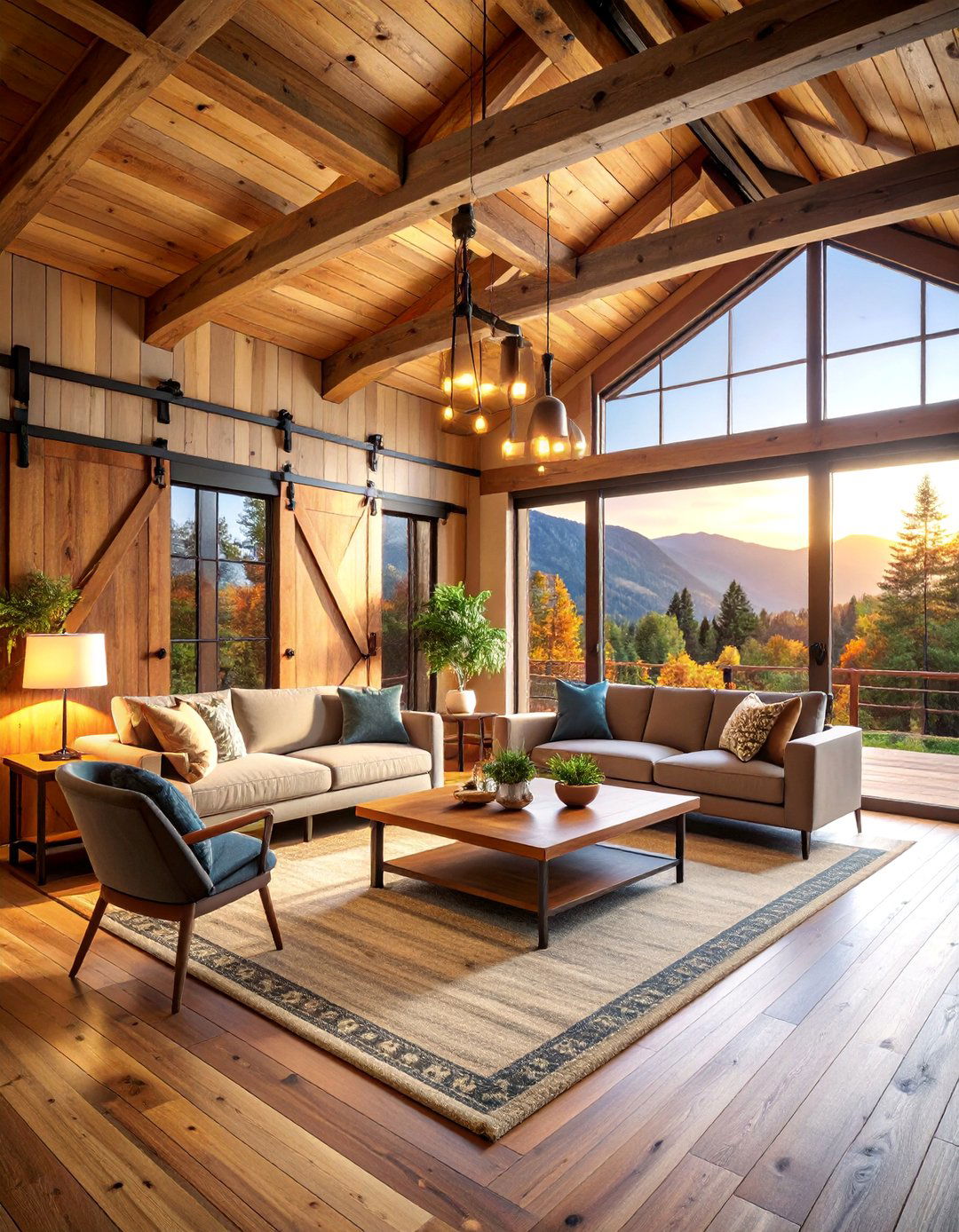 Cabin with Sliding Barn Doors and Flexible Room Division - 25 One Room Cabin Interior Design Ideas