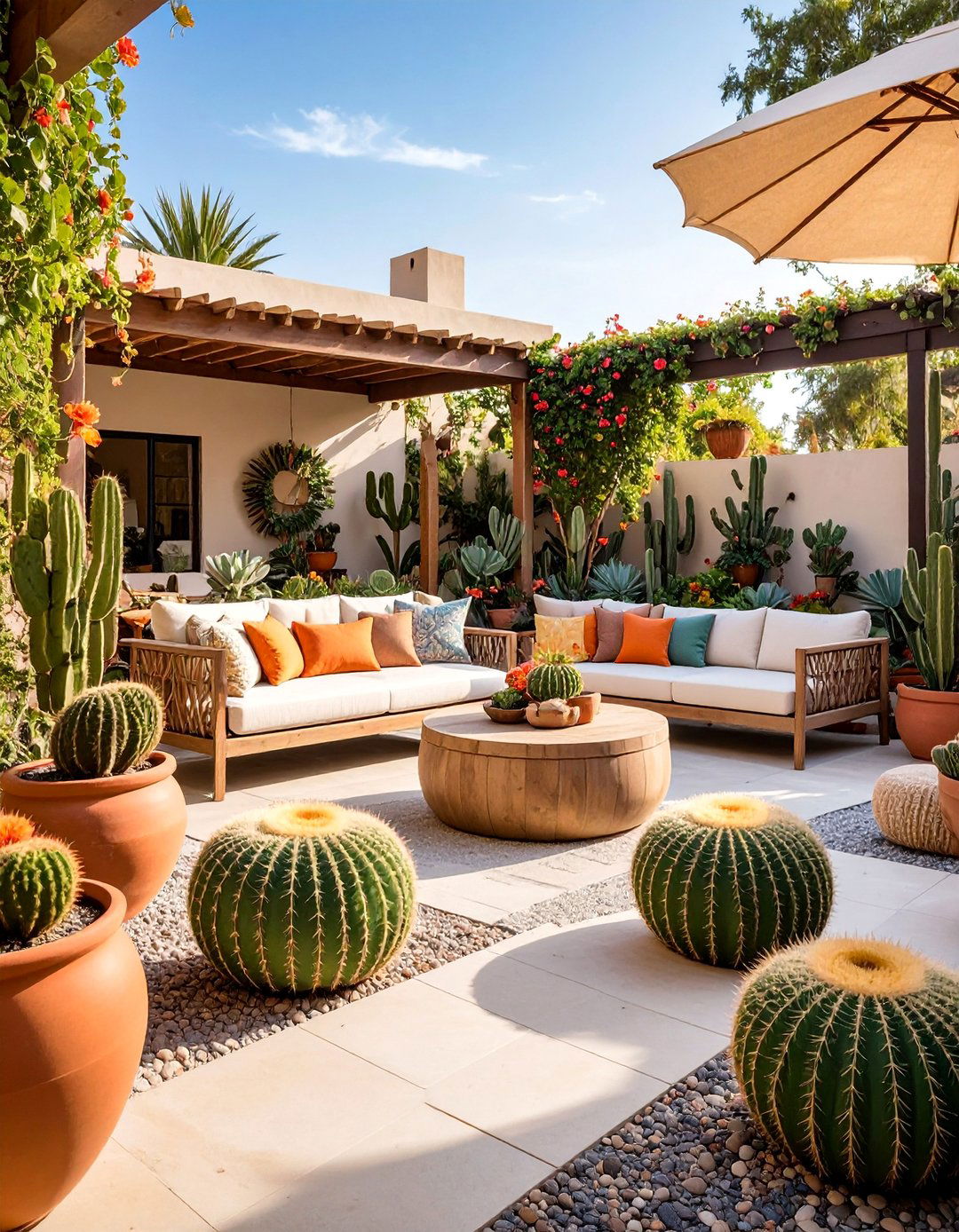 Cactus Container Garden Patio - 25 Desert Landscape Ideas