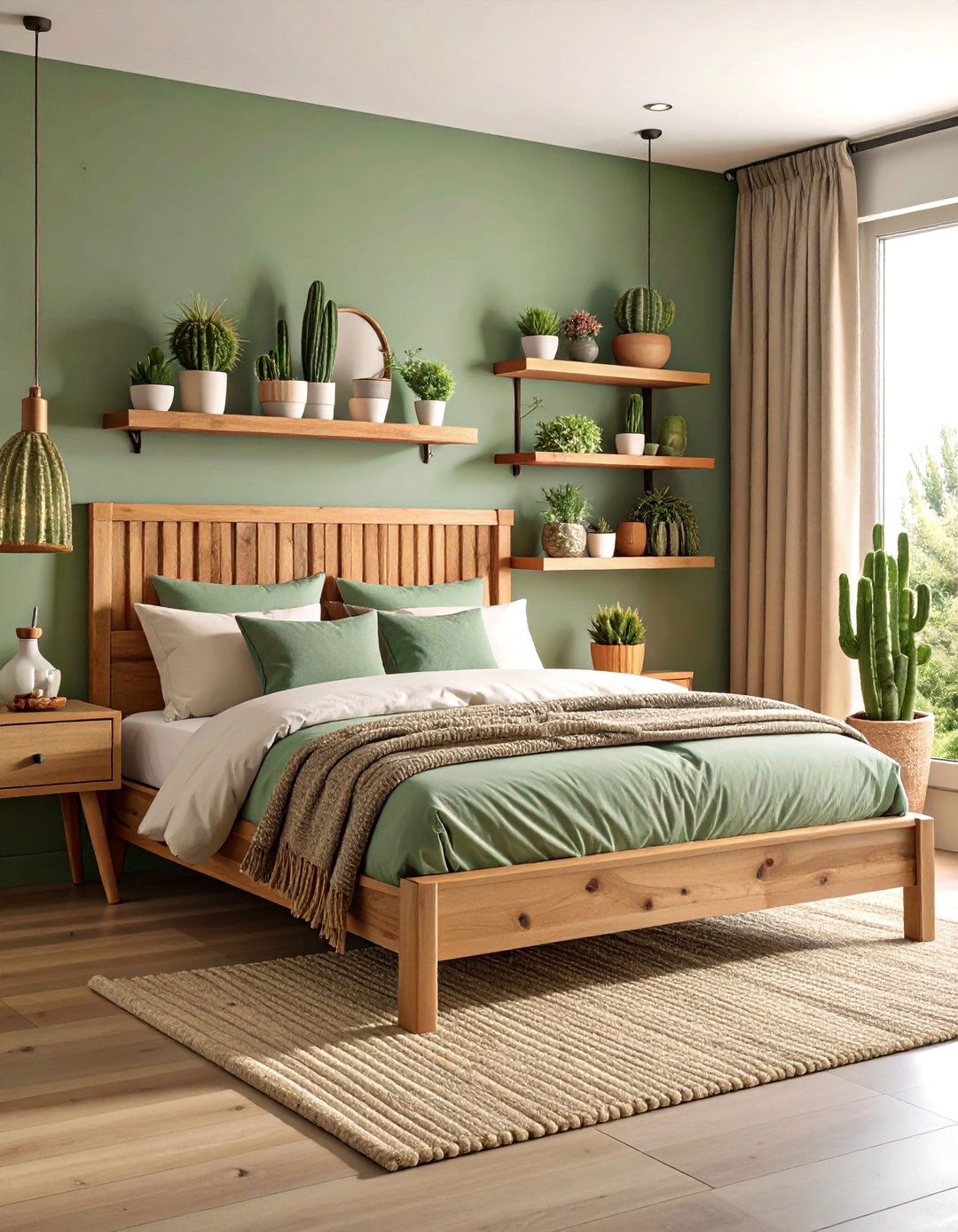 Cactus Garden Bedroom with Natural Wood Accents - 25 Bohemian Desert Decor Ideas