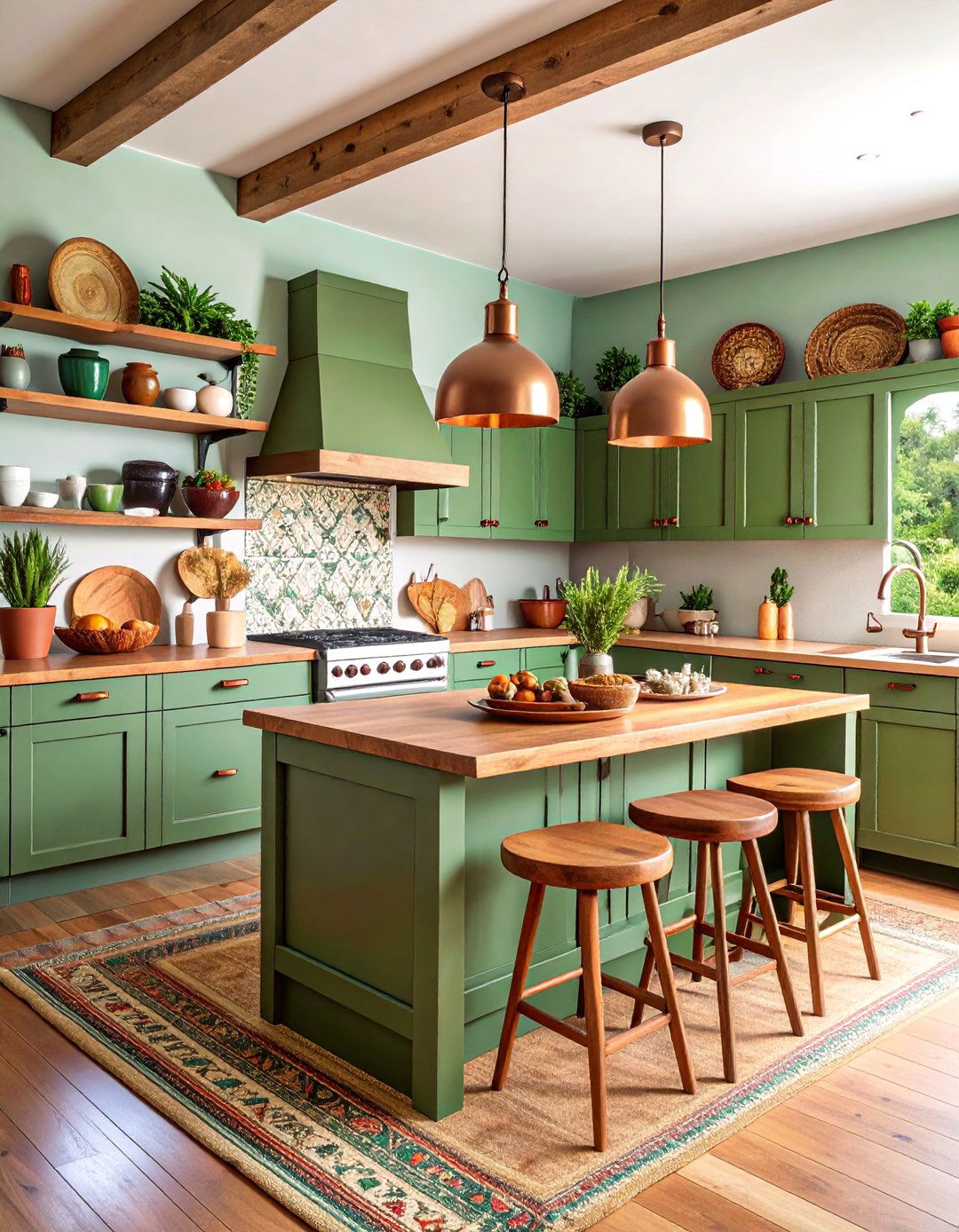 Cactus Green Kitchen with Sage Cabinets - 25 Southwestern Kitchen Ideas