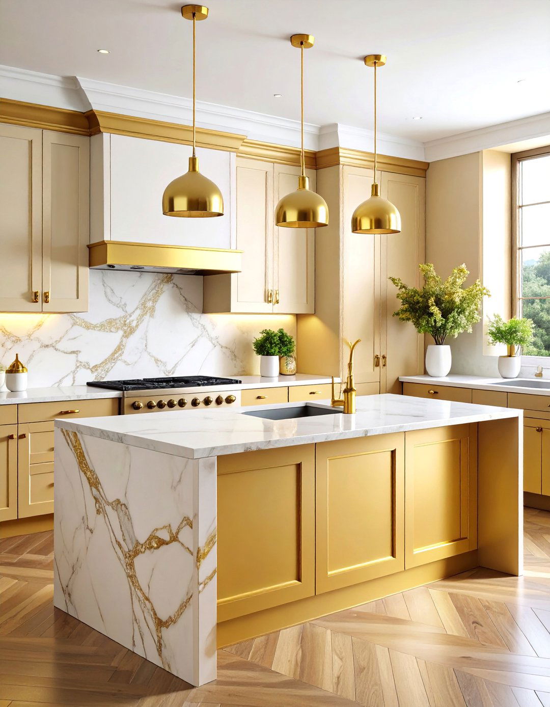 Calacatta Gold Full Slab Backsplash - 25 White and Gold Kitchen Backsplash Ideas