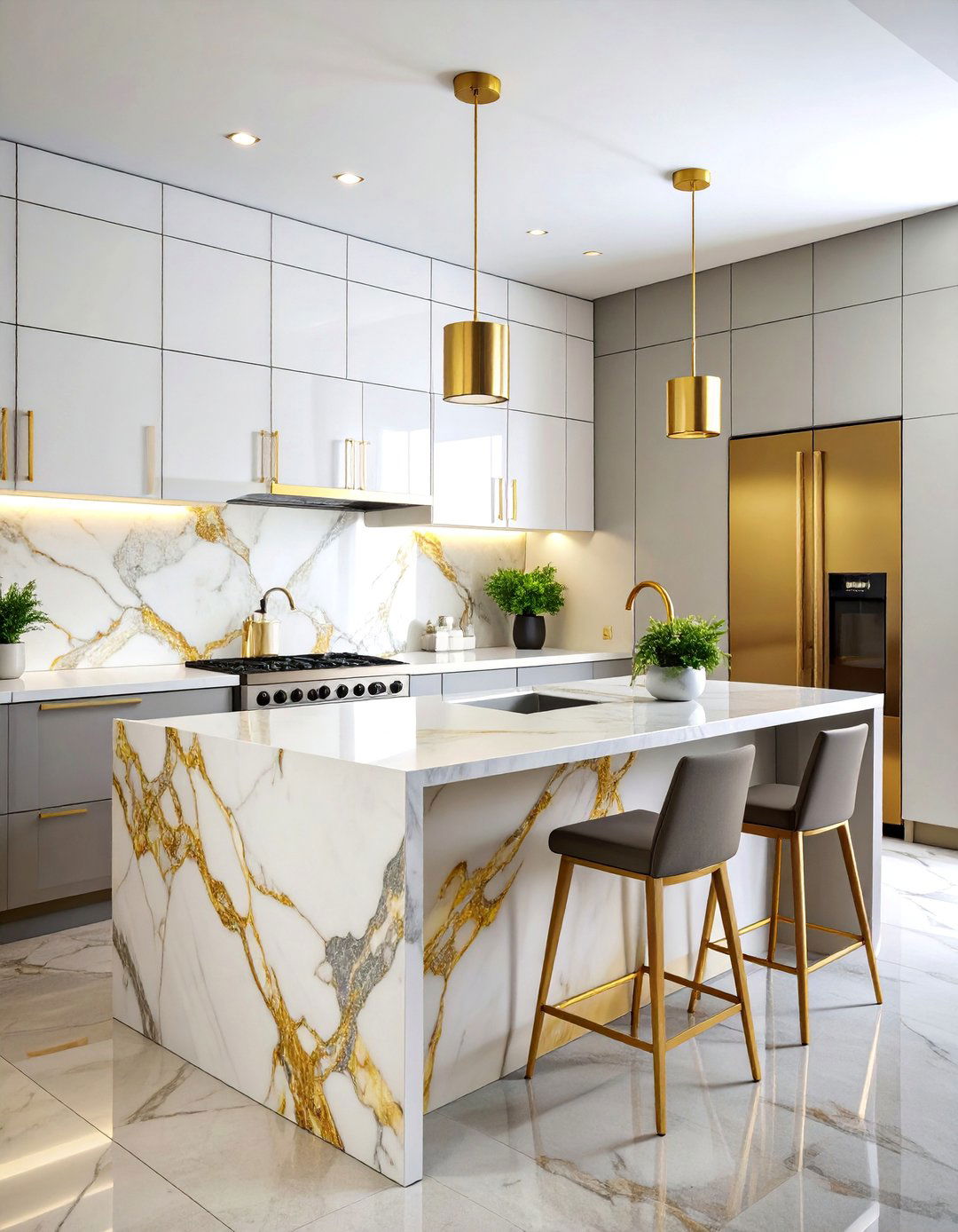 Calacatta Gold Marble Slab Backsplash - 25 White Cabinet Kitchen Backsplash Ideas