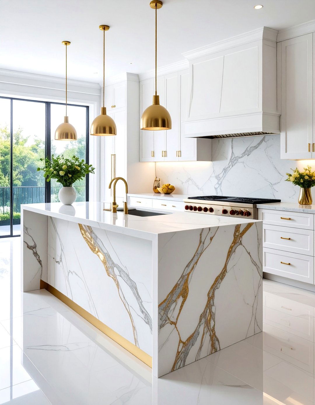 Calacatta Marble Luxury Waterfall Island - 25 Waterfall Kitchen Island Ideas