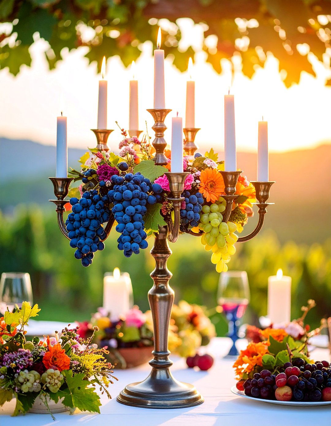 Candelabra with Fruit and Flower Integration - 25 Tall Wedding Centerpiece Ideas