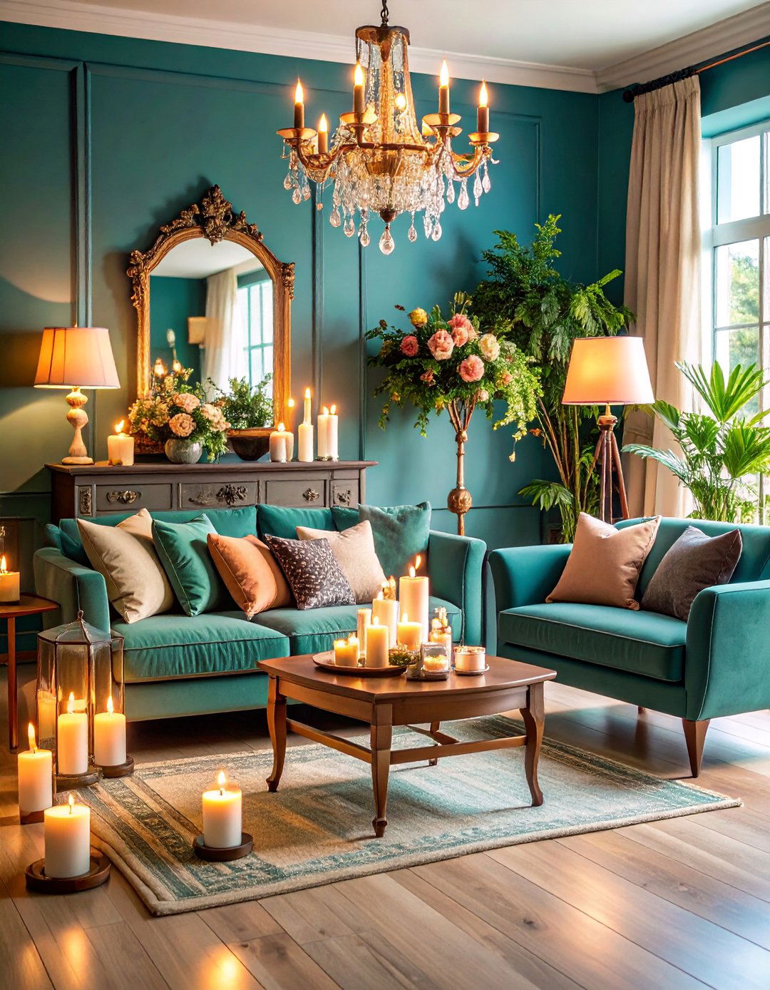 Candlelit Ambiance Living Room with Layered Lighting Design - 25 Fall Living Room Ideas