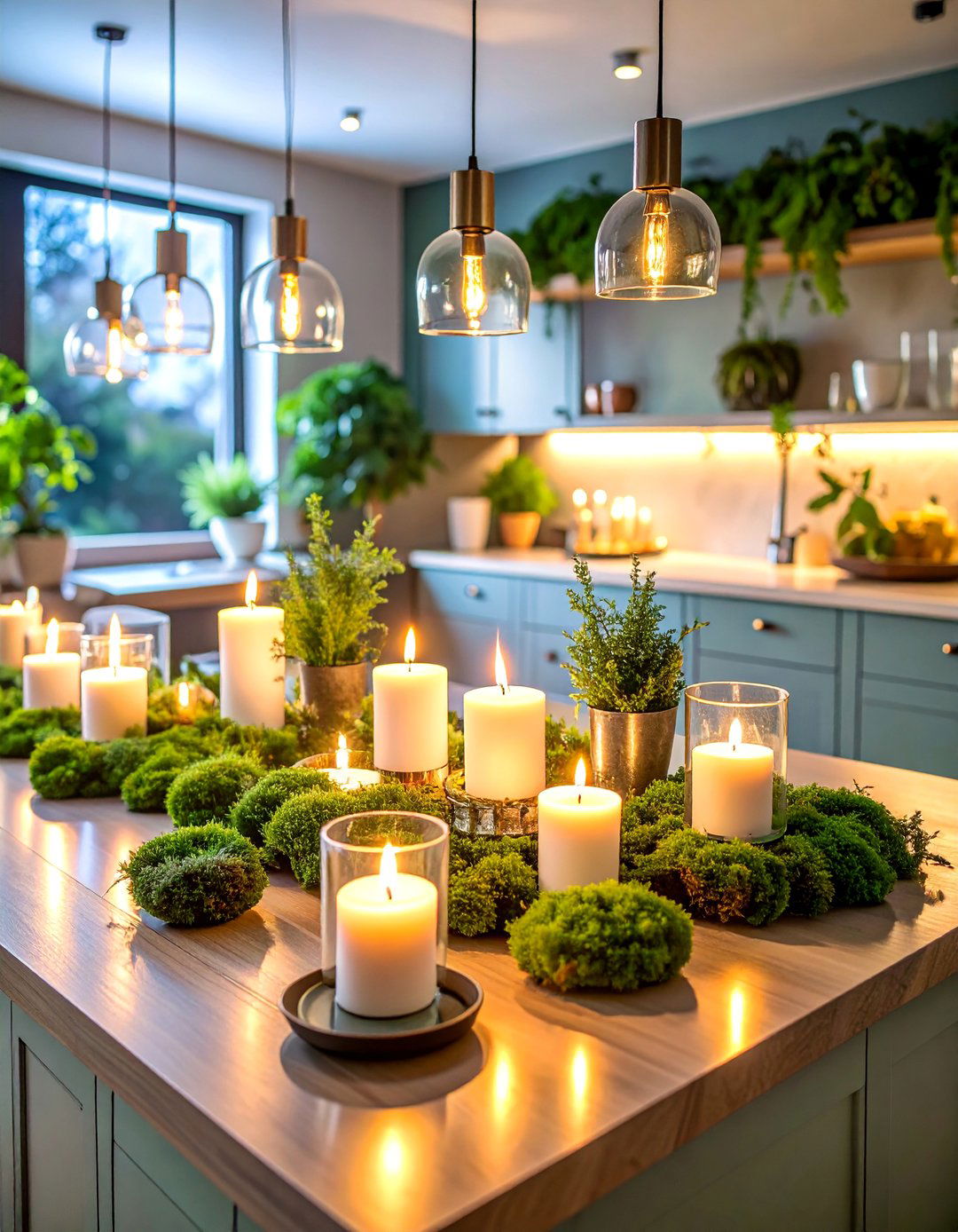 Candlelit Evening Kitchen Island Centerpiece - 25 Kitchen Island Centerpiece Ideas