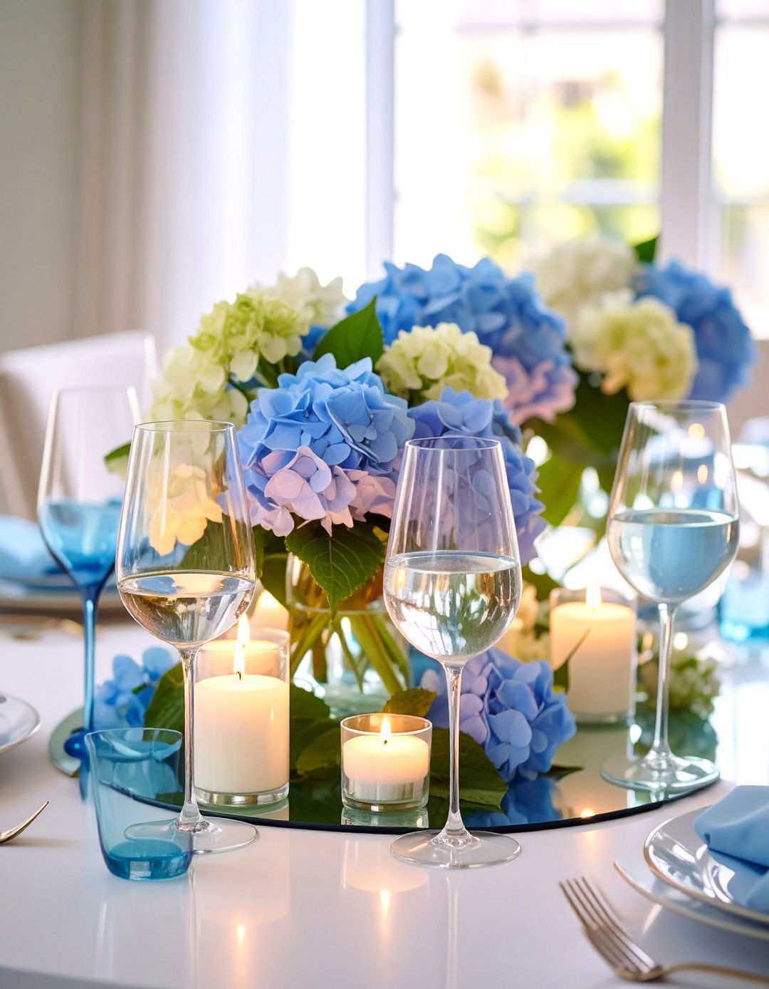 Candlelit Hydrangea Centerpiece - 25 Hydrangea Centerpiece Ideas