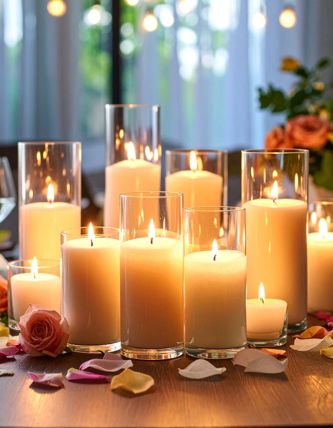 Candlelit Pillar Garden Centerpiece - 25 Wedding Centerpiece Ideas