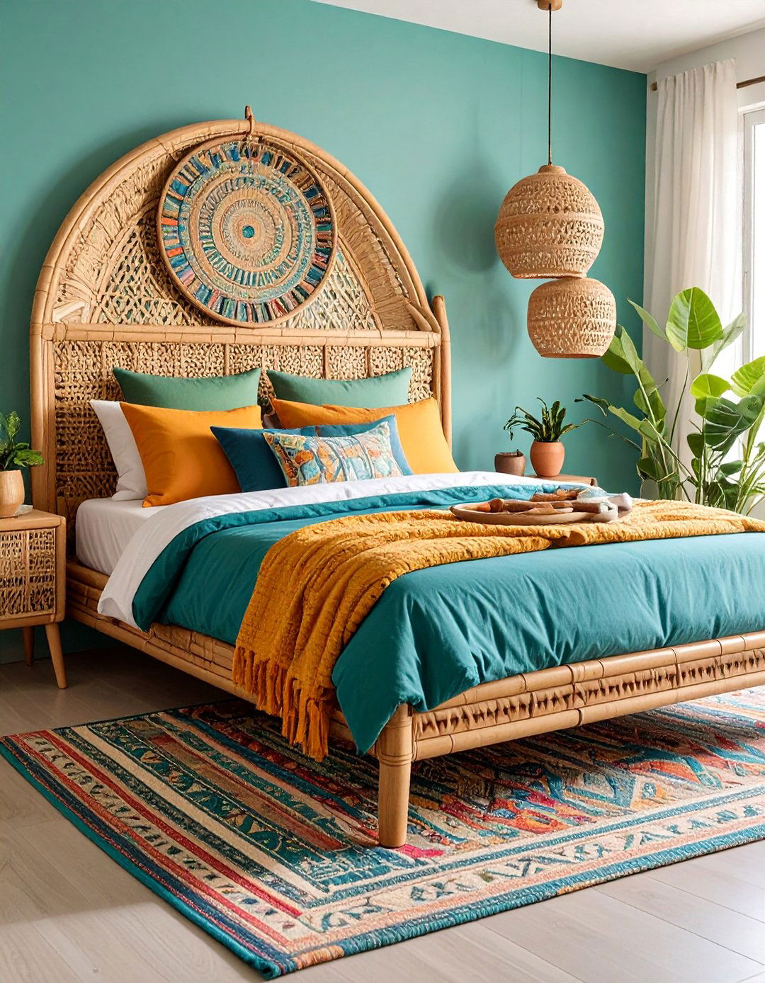 Cane Webbing Bed with Tropical Modern Aesthetic - 25 Unique Bed Design Ideas