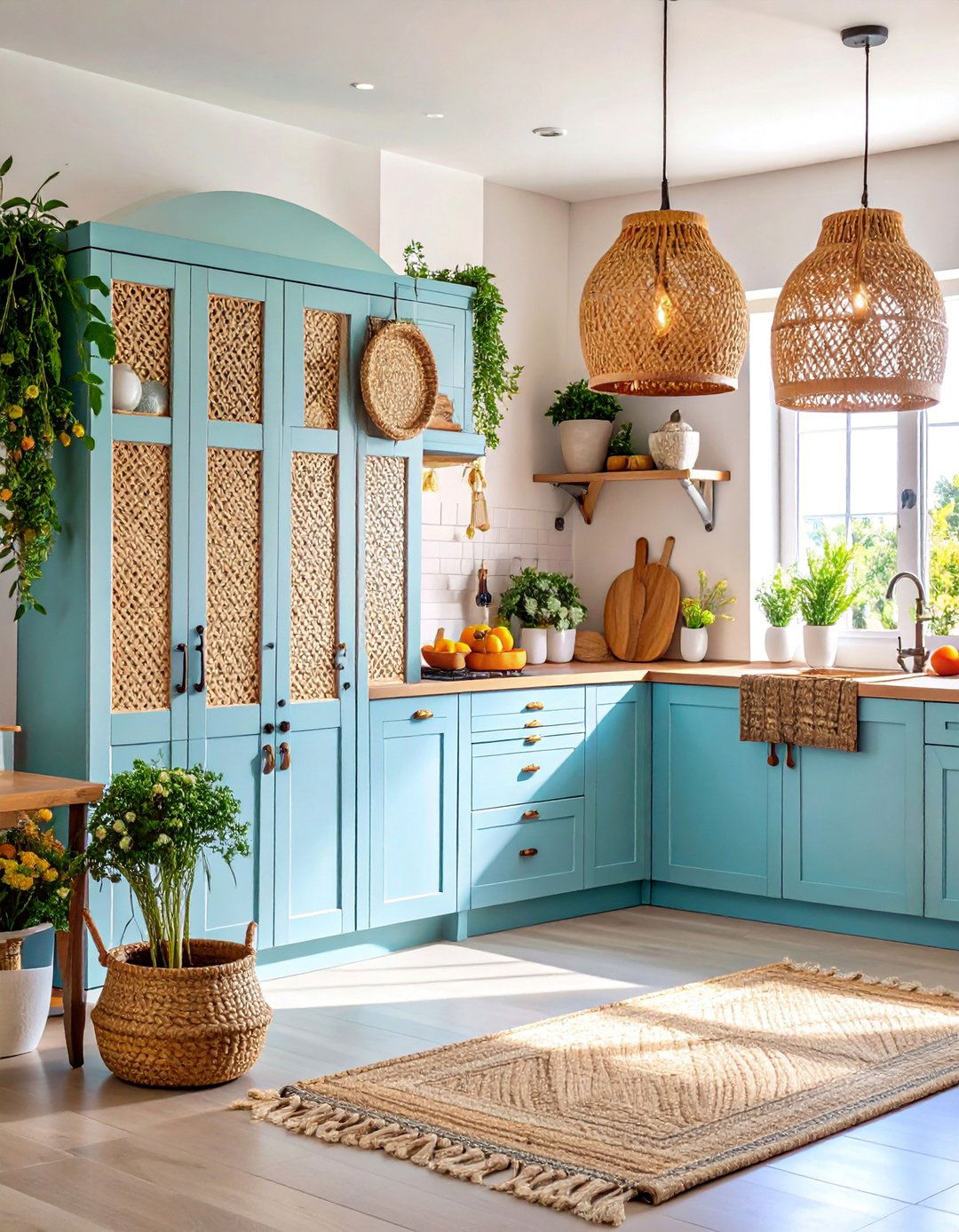 Cane Webbing Kitchen Doors with Natural Wood Frames - 25 Kitchen Door Design Ideas