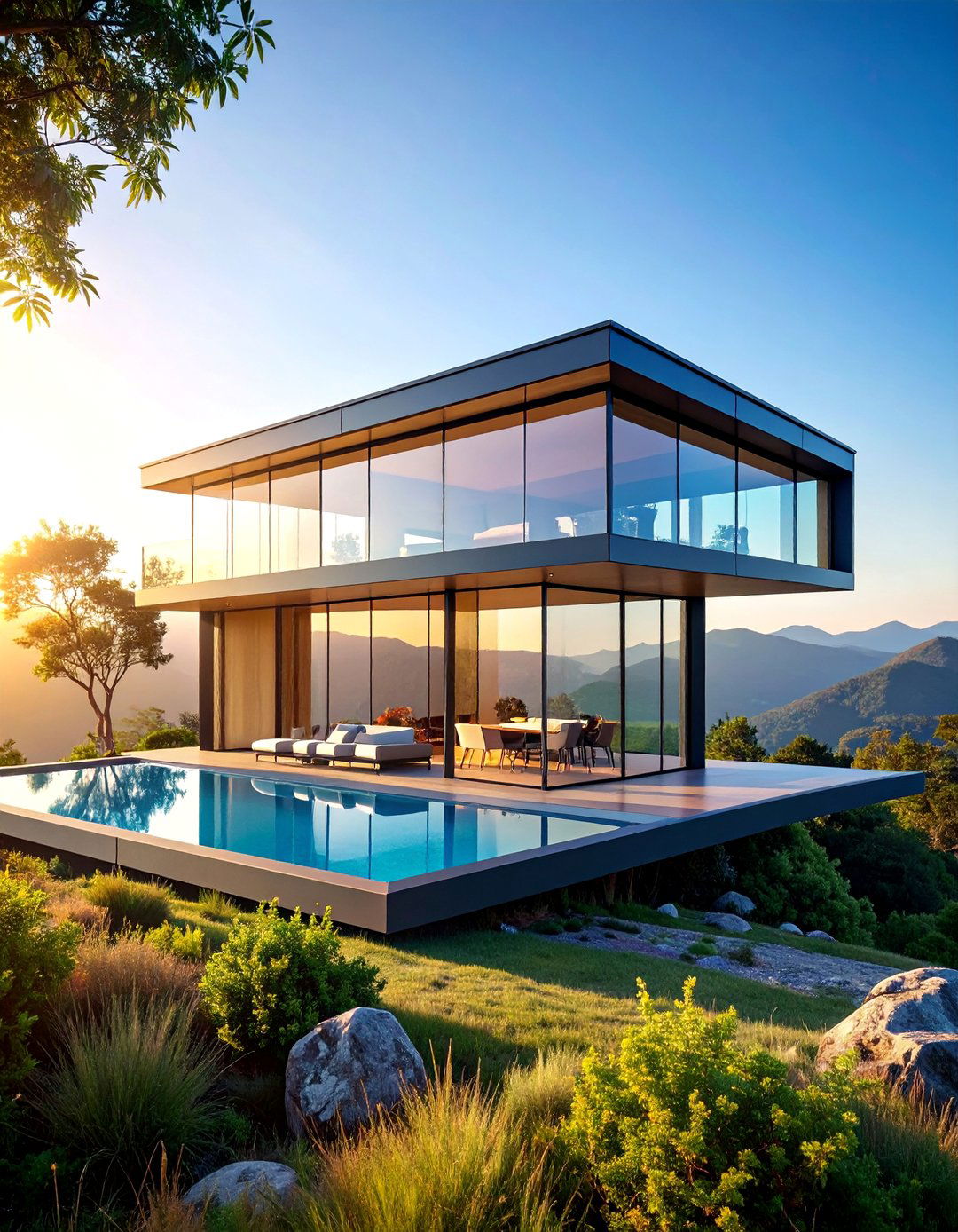 Cantilevered Black Glass House - 25 Modern Black Houses