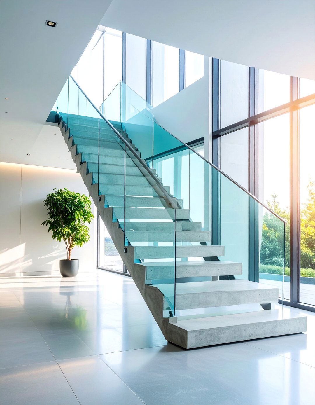 Cantilevered Concrete Staircase with Glass Balustrade - 25 Modern Staircases