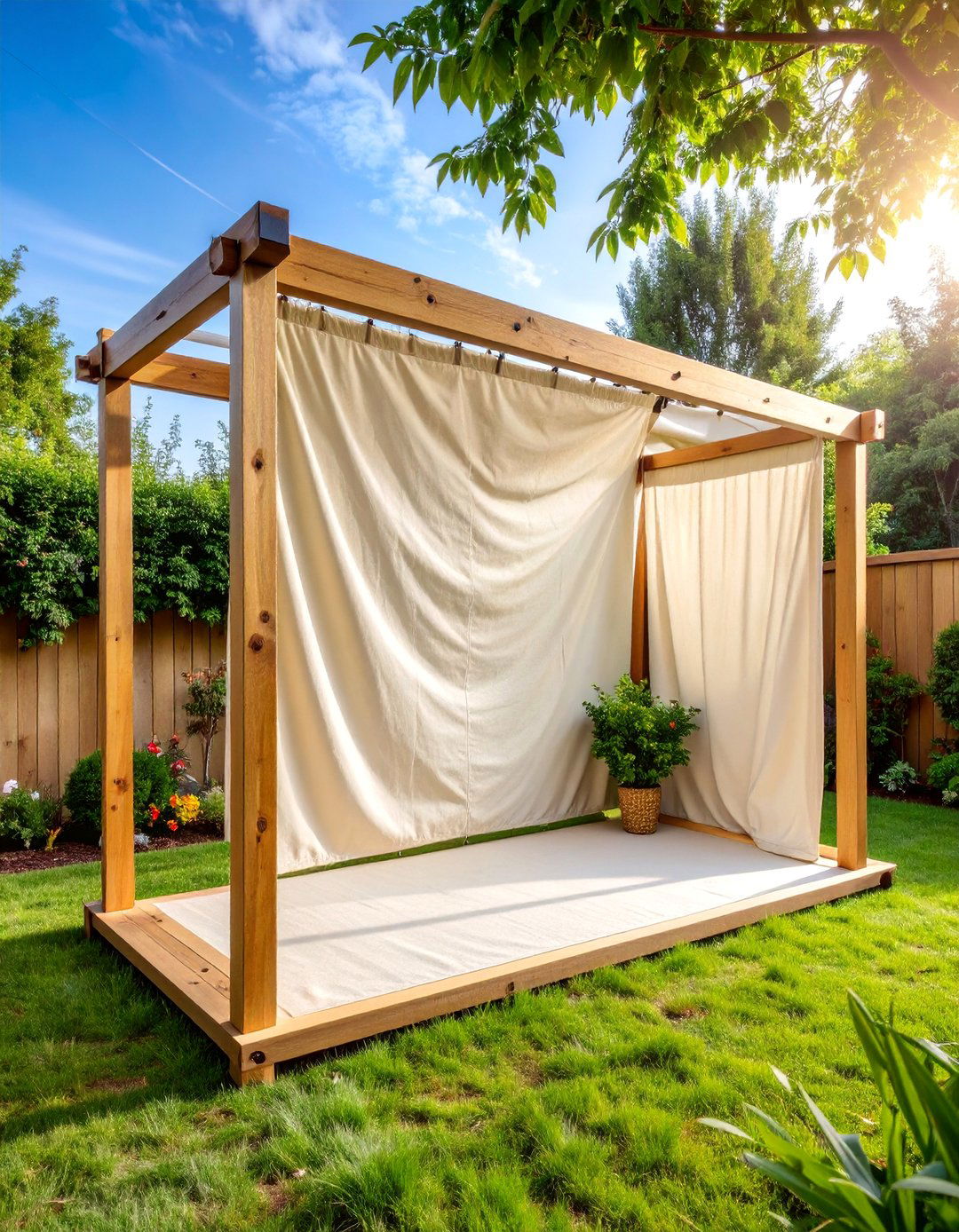 Canvas Drop Cloth Privacy Screen with Wooden Frame - 25 Cheap Privacy Fence Ideas