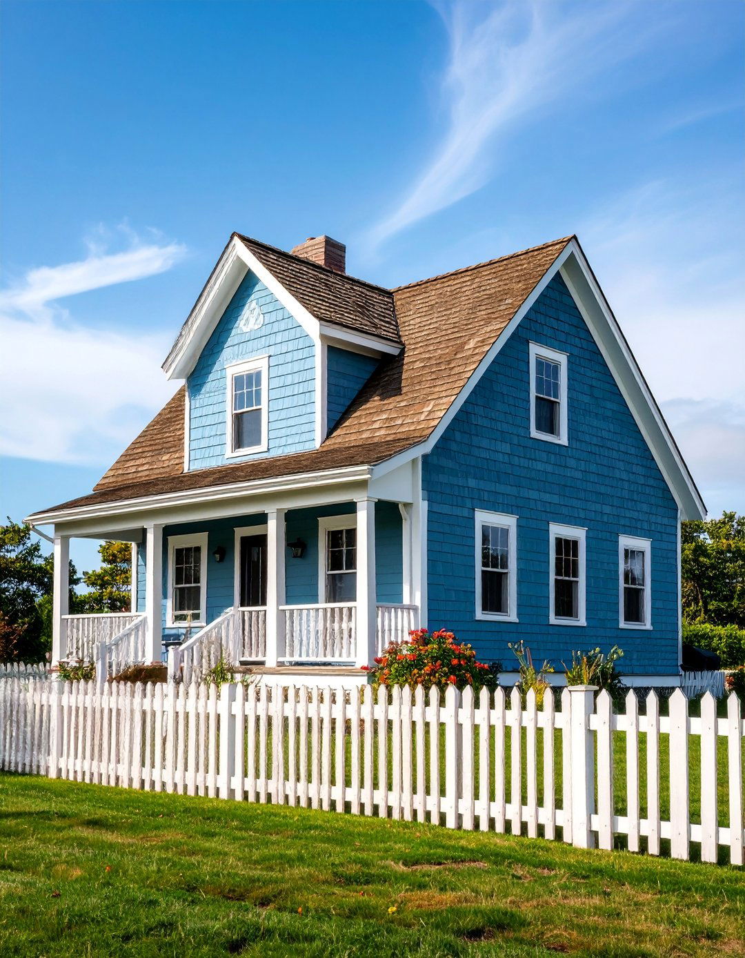 Cape Cod Classic Blue Exterior Home with a Brown Roof - 25 blue exterior home with a brown roof ideas