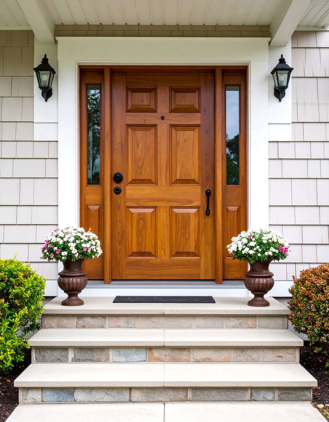 Cape Cod Colonial Door with Natural Wood Finish - 25 Colonial Front Door Ideas